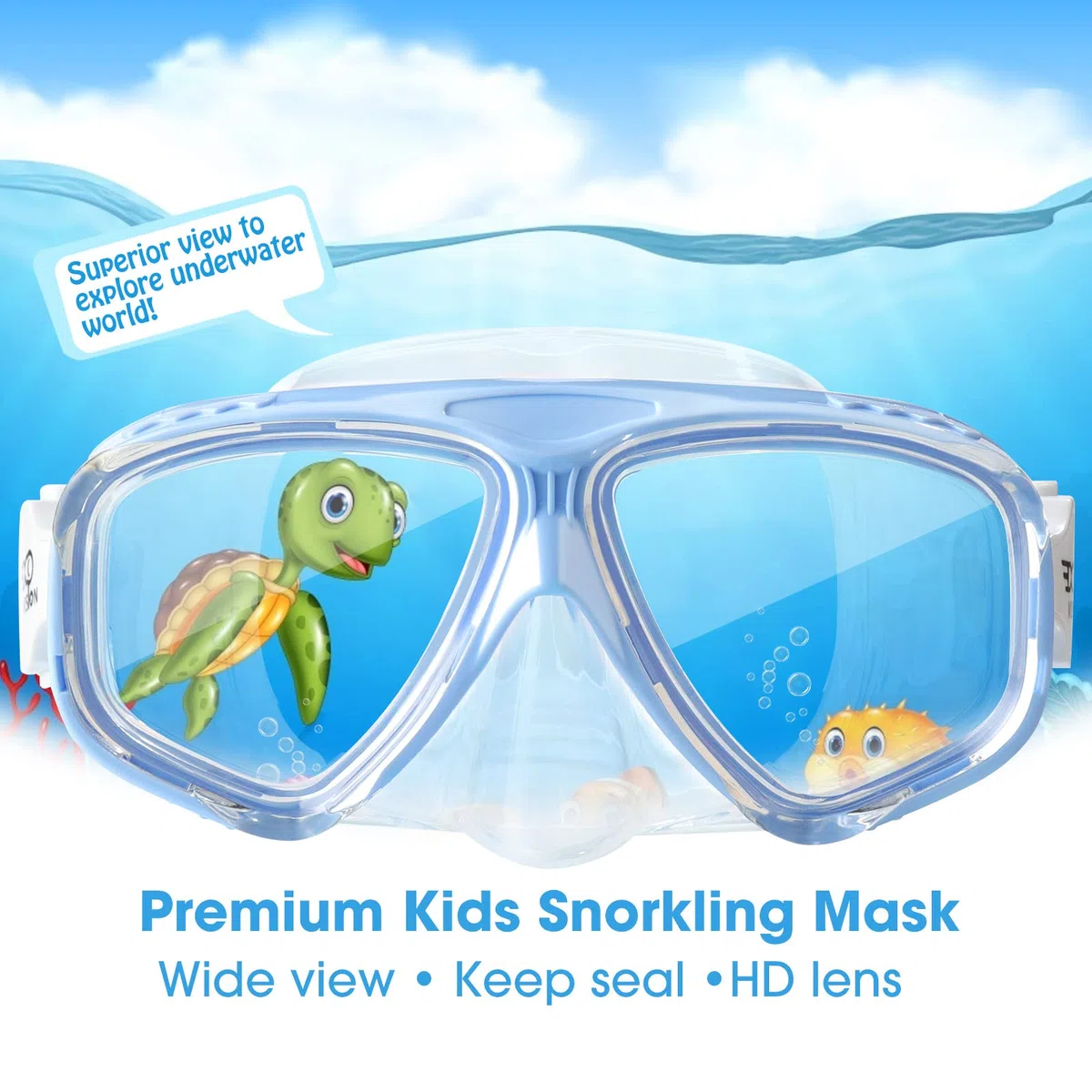 Dry Top - Set da snorkeling per bambini, unisex, anti appannamento, vista panoramica, con boccaglio per ragazzi e ragazze, attrezzatura da snorkeling per nuoto da 3 a 12 anni