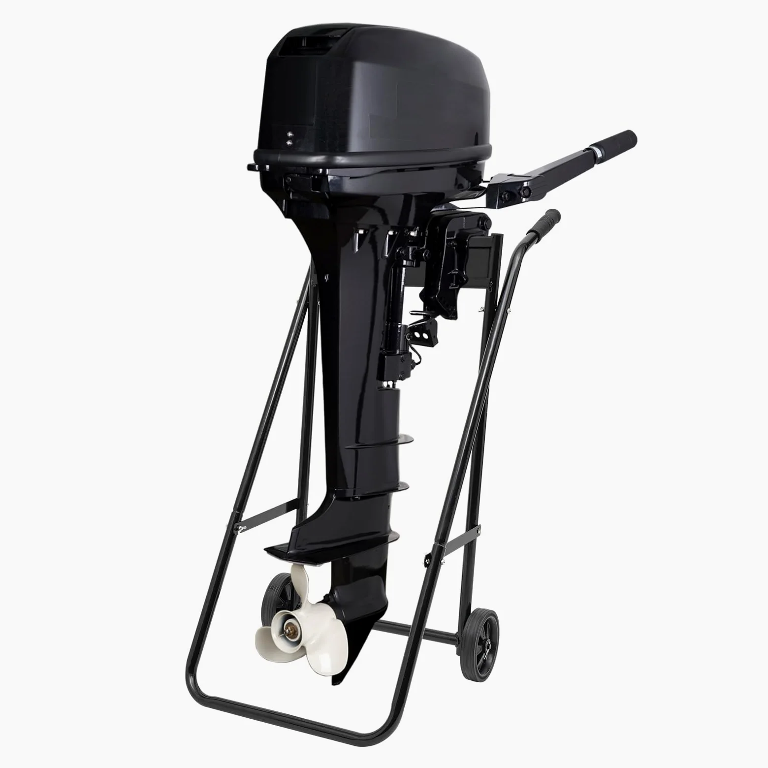 Carrello pieghevole per motore fuoribordo – 40 kg, supporto pieghevole con ruote in gomma e manico antiscivolo, motore per barca, in acciaio nero freddo, per stoccaggio e trasporto del motore