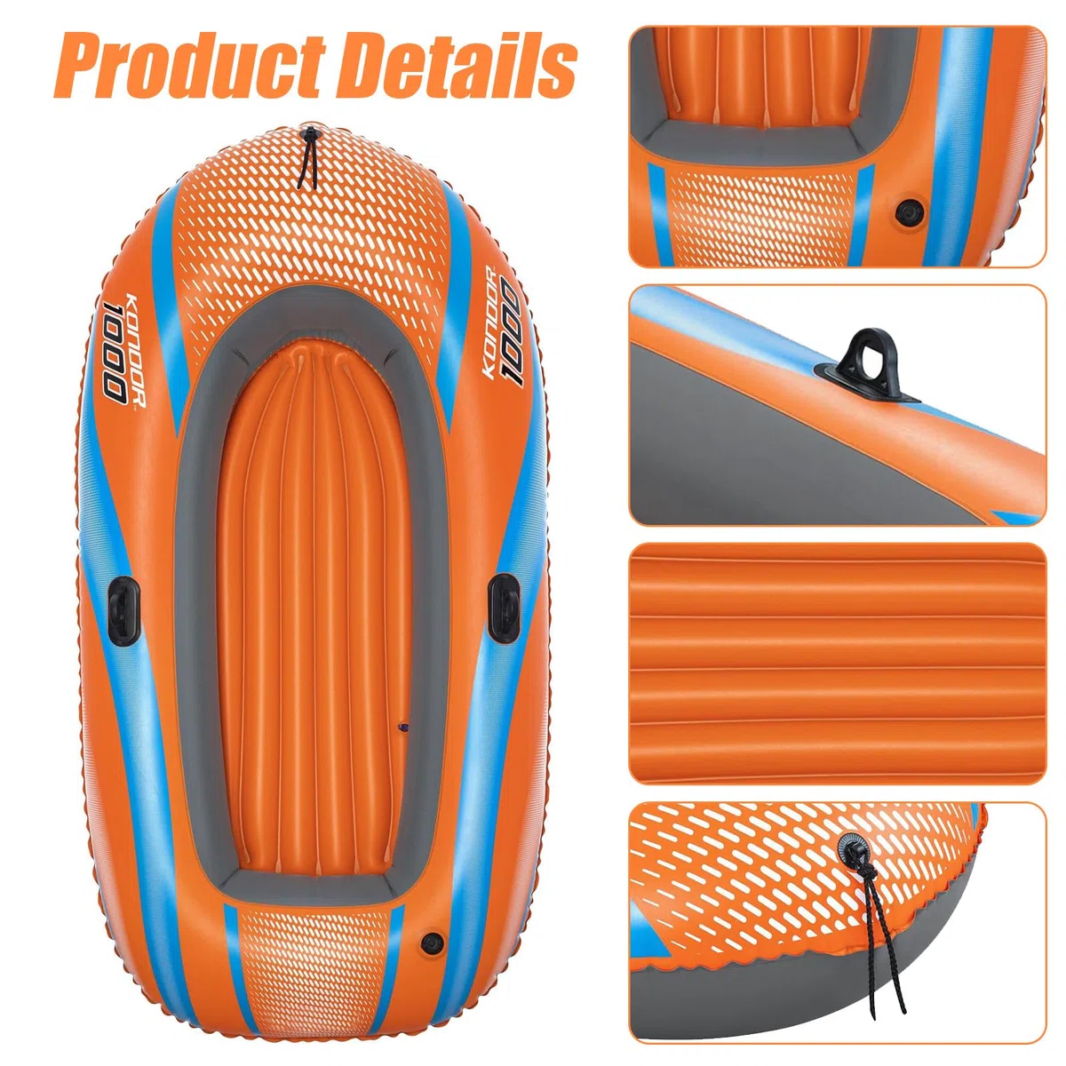 Barca da pesca gonfiabile per una persona, gonfiabile, in PVC 1100D, con 3 camere d'aria, barca gonfiabile, piccola barca, gonfiabile, One-Man Raft, 149 x 85 x 38 cm