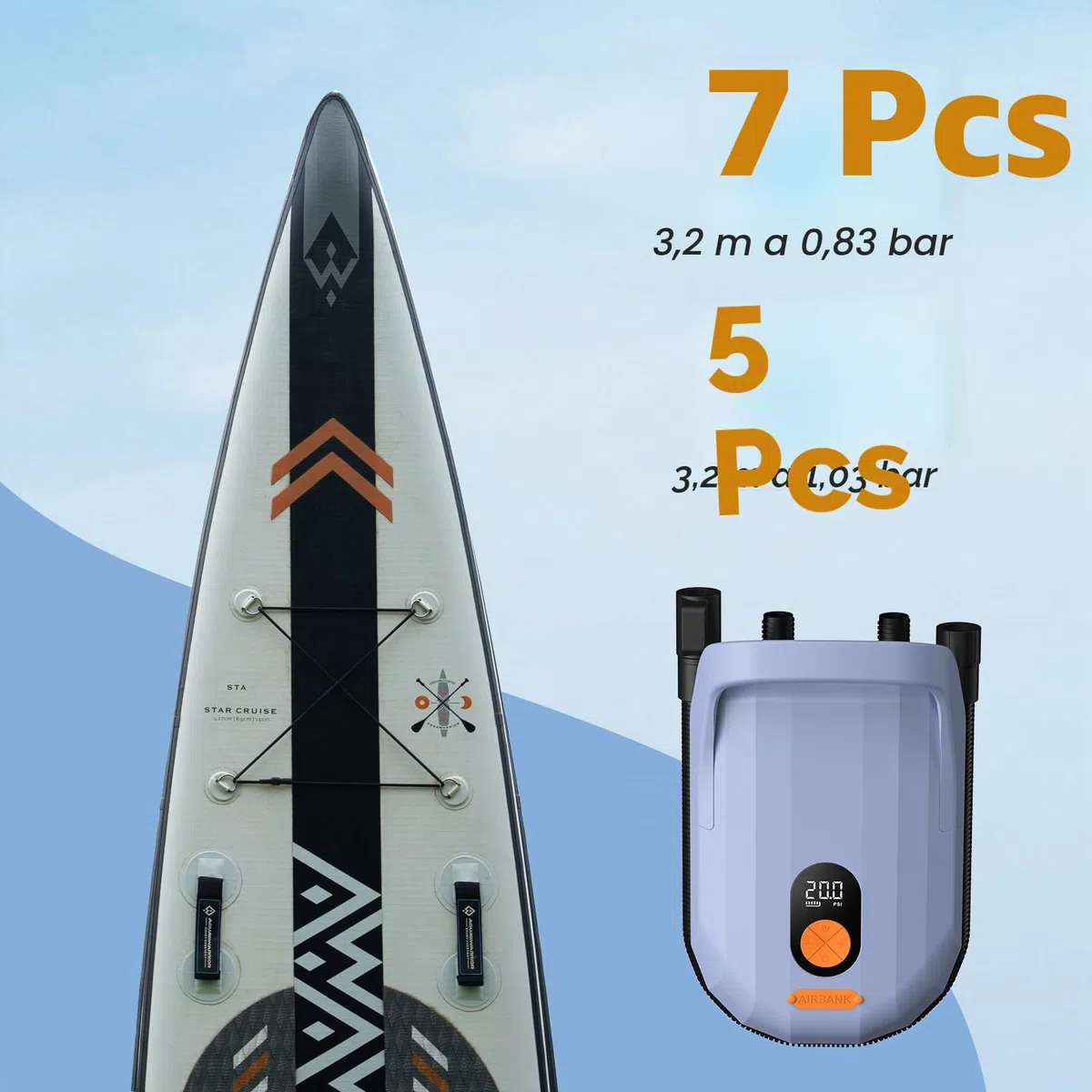 AIRBANK Pompa ad aria elettrica SUP WHALE SHARK Pro con batteria da 7800 mAh, gonfiaggio e svuotamento 20 PSI, pompa ad aria ricaricabile con per kayak, gommoni, tende (viola chiaro)
