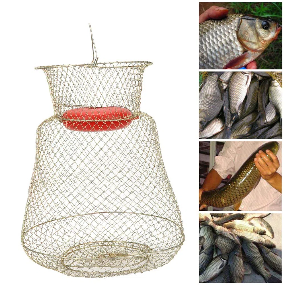 1 pezzo Rete da Pesca con Trappola per Granchi, Gabbia per Pesca Pieghevo Portatile Rotondo in Acciaio, Letrappola per Granchi, Maniglia Robusto Trappola per la Pesca Gabbia per Reti da Pesca(33 cm)