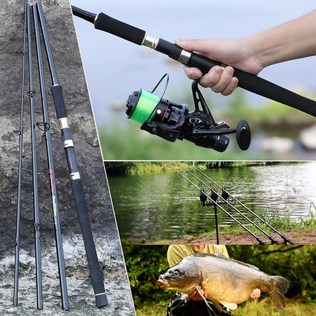 Sougayilang Canna da pesca alla carpa, canna da pesca in fibra di carbonio super dura, 4/5 sezioni, canna da pesca portatile con comoda impugnatura Eva per acqua salata o dolce