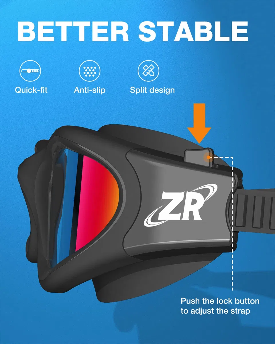 ZIONOR G1 Polarizzato/No Polarizzato Mirror Occhiali da Nuoto Unisex Adulto Uomo Donna Anti Foglia 100% Anti UV Immersione Occhiali. (Montatura nera con lenti rosse polarizzate)