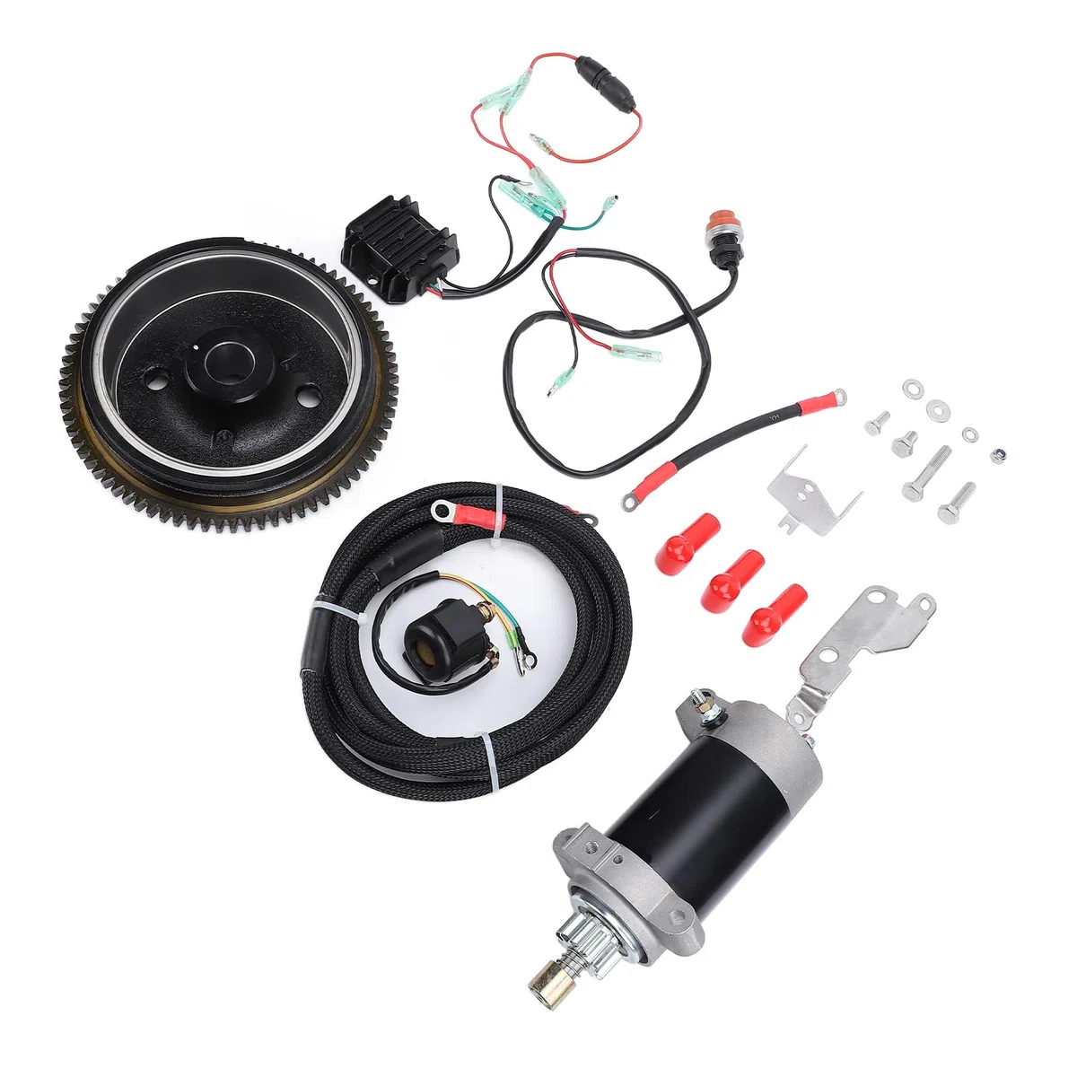 aqxreight Kit di Avviamento Motore Fuoribordo per Motore a 4 Tempi Avviamento Elettrico in Alluminio con, relè e Cavo di Alimentazione Sostituzione di Grado Marino per gli Appassionati di