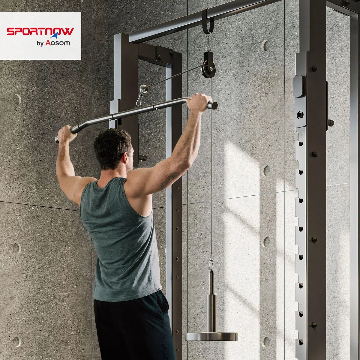 SPORTNOW Sistema di Puleggia per Palestra, Carrucola Palestra per Home Gym, Pulley LAT Machine per Allenamento Bicipiti e Tricipiti, Attacco per Dischi Pesi Universali e Accessori