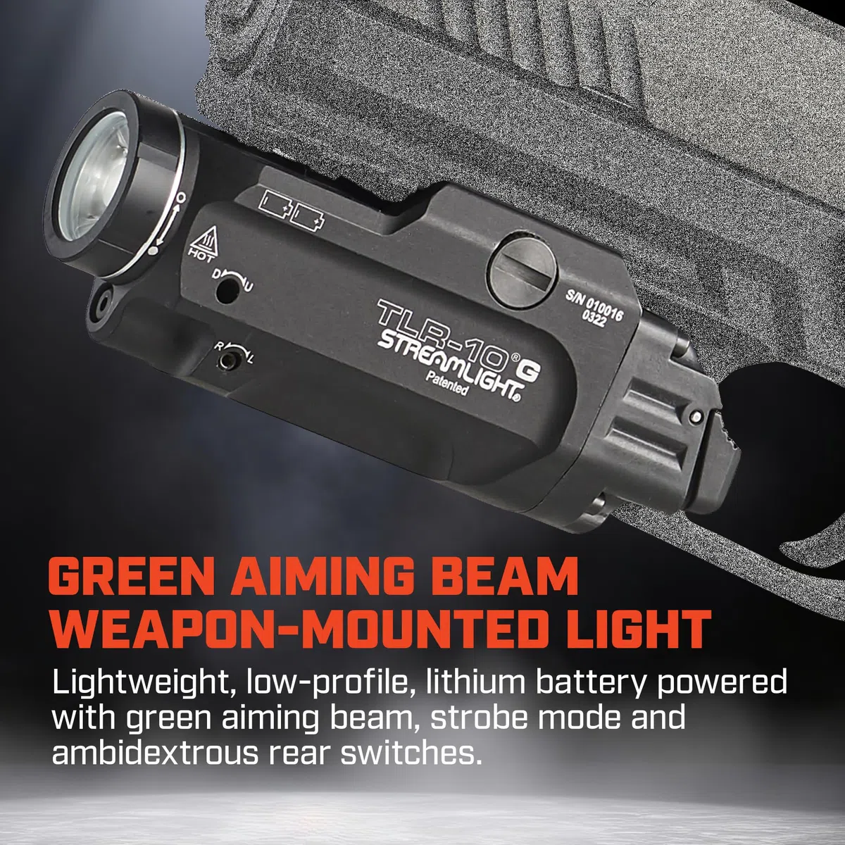 Streamlight 69473 TLR-10 G Flex 1000-Lumen Luce tattica per armi con laser verde integrato, opzioni di interruttore posteriore e kit chiave, nero