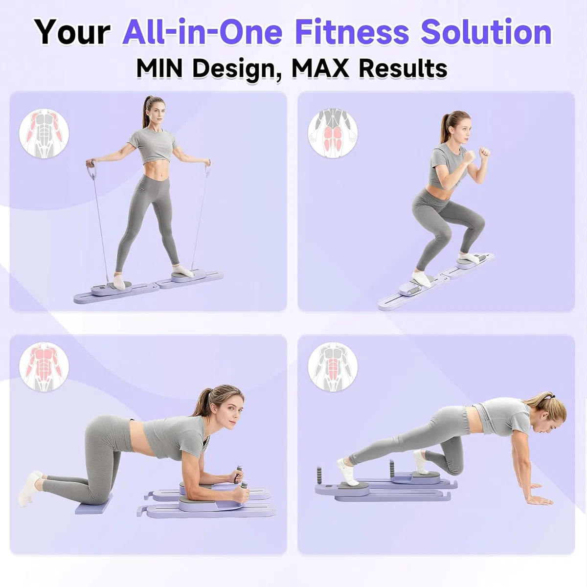 Tavola Reformer per Pilates con Fasce di Resistenza – Macchina Pilates Portatile, Allenamento Completo del Corpo per Casa, Rafforzamento del Core, Tonificazione dei Glutei e delle Gambe,