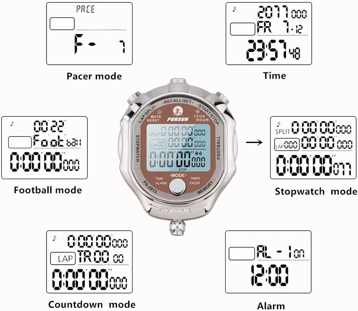 Cronometro, cronometro digitale con timer da 0,001 secondi, memoria da 100 giri in metallo, grande schermo Rolilink per allenatore, sport, corsa, maratona