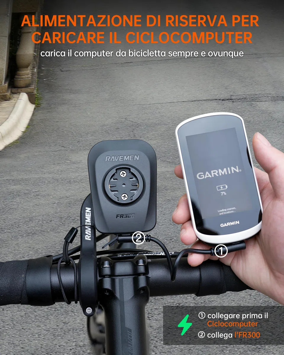 RAVEMEN FR300 Luce Diurna per Bici 300 Lumen Fanalini Anteriori per Bicicletta Compatibile con Garmin/Wahoo Ciclocomputer, 6 Modalità USB C IPX6 Impermeabile (Brevetto Protetto)