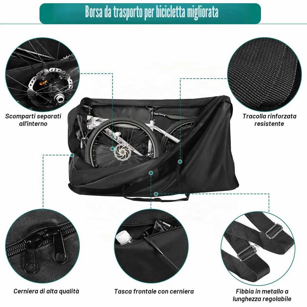 Borsa per il trasporto della bicicletta, 24-29 pollici, robusta 900D, impermeabile, con tracolla, mountain bike, bici da strada e bici pieghevole