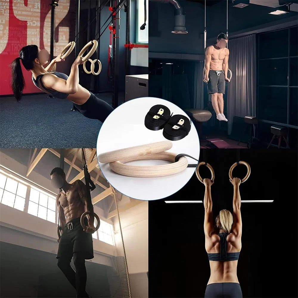 Anelli da Ginnastica in Legno essiccati al Sole con Cinghie Anelli da Palestra per Esercizi Fitness ad Alta intensità Ginnastica Anelli per Immersione Atletici