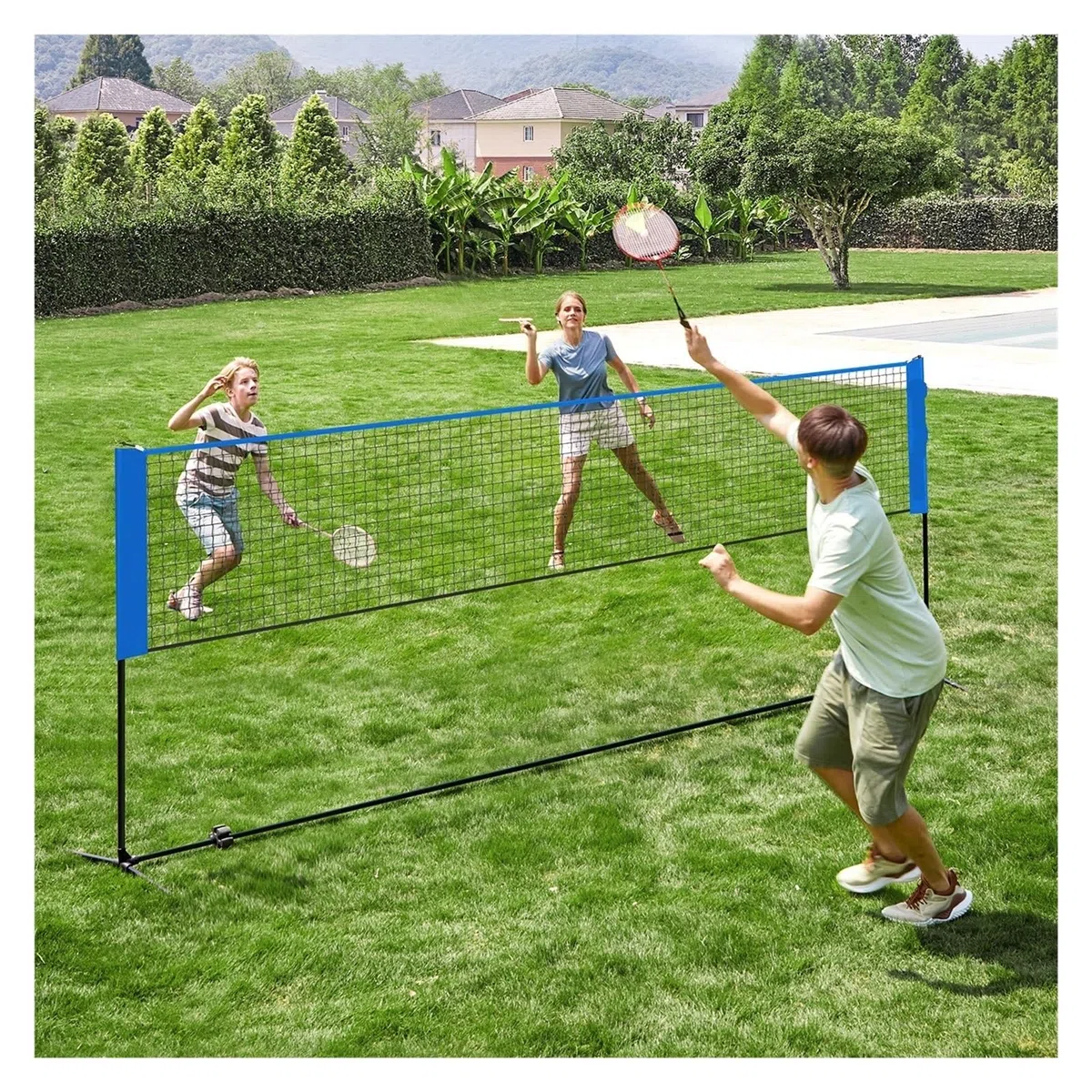 Rete Pallavolo Da Giardino Rete da badminton 3,0 m, rete pallavolo, pali regolabili in altezza, set portatile for tennis