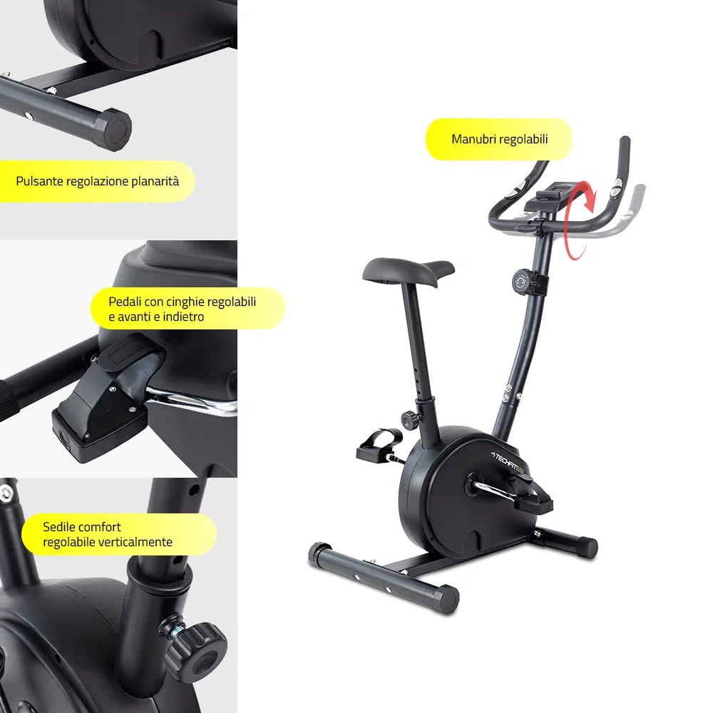 TechFit Cyclette da camera - Cyclette per Casa con Volano 4,5 kg, Sistema Magnetico a 8 Livelli e Supporto per Tablet per Fitness e Cardio a Casa (B250N)