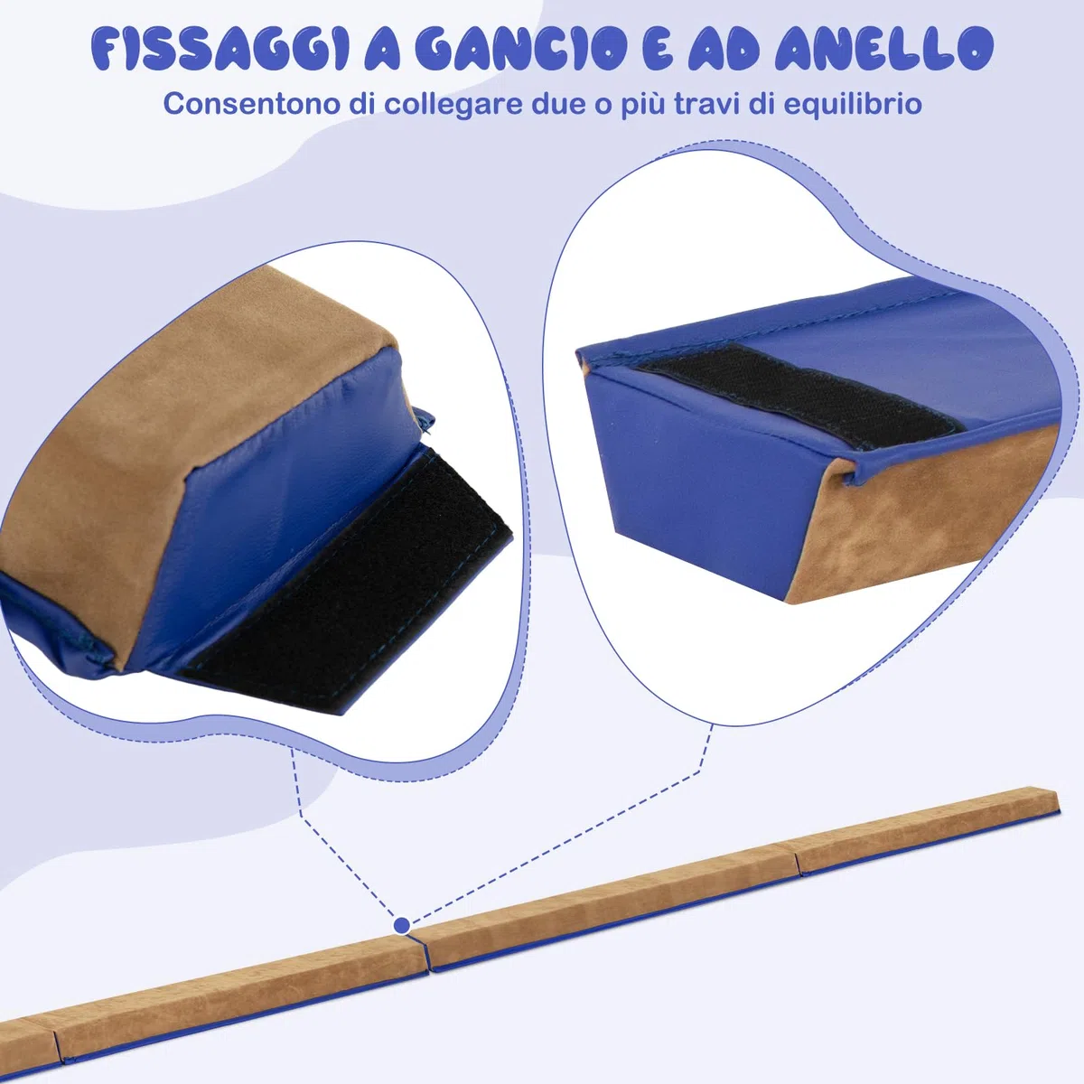 COSTWAY Trave da Ginnastica per Bambini Pieghevole 240 cm, Trave di Equilibrio Portatile conSuperficie in Pelle Scamosciata e Schiuma Morbida, Attrezzatura per Ginnastica a Casa