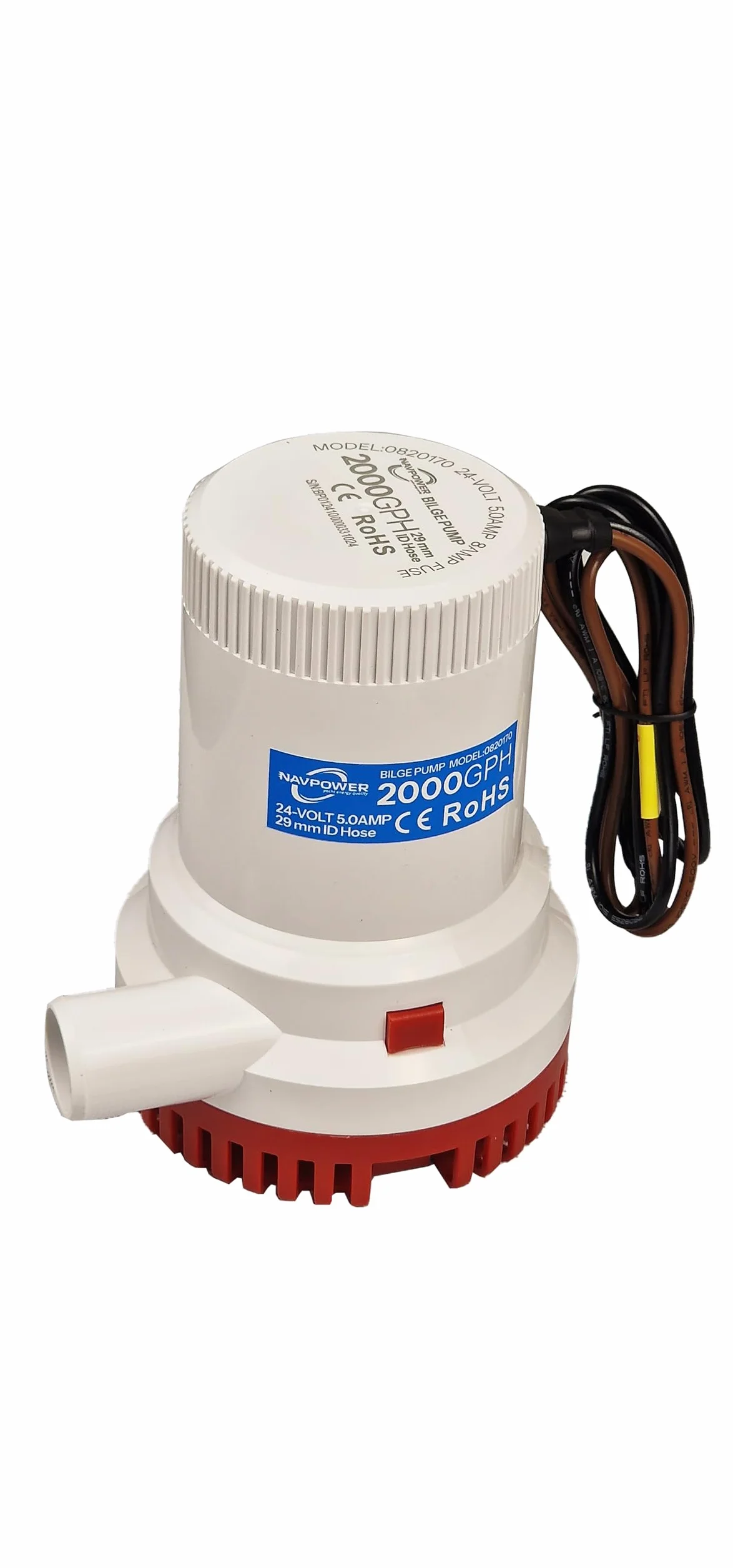 NAVPOWER Pompa di Sentina 12V | 1500 GPH / 2000 GPH – Alta Portata, Resistente e Compatta per Imbarcazioni, Yacht e Gommoni (2000 GPH)