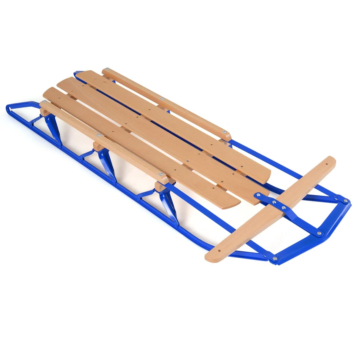 COSTWAY Slittino da Neve, Slittino per Bambini e Adulti con Barra di Direzione, Fori Preforati e Maniglie, Slitta da Neve in Legno e Metallo Vernicato, Carico Massimo 150 kg