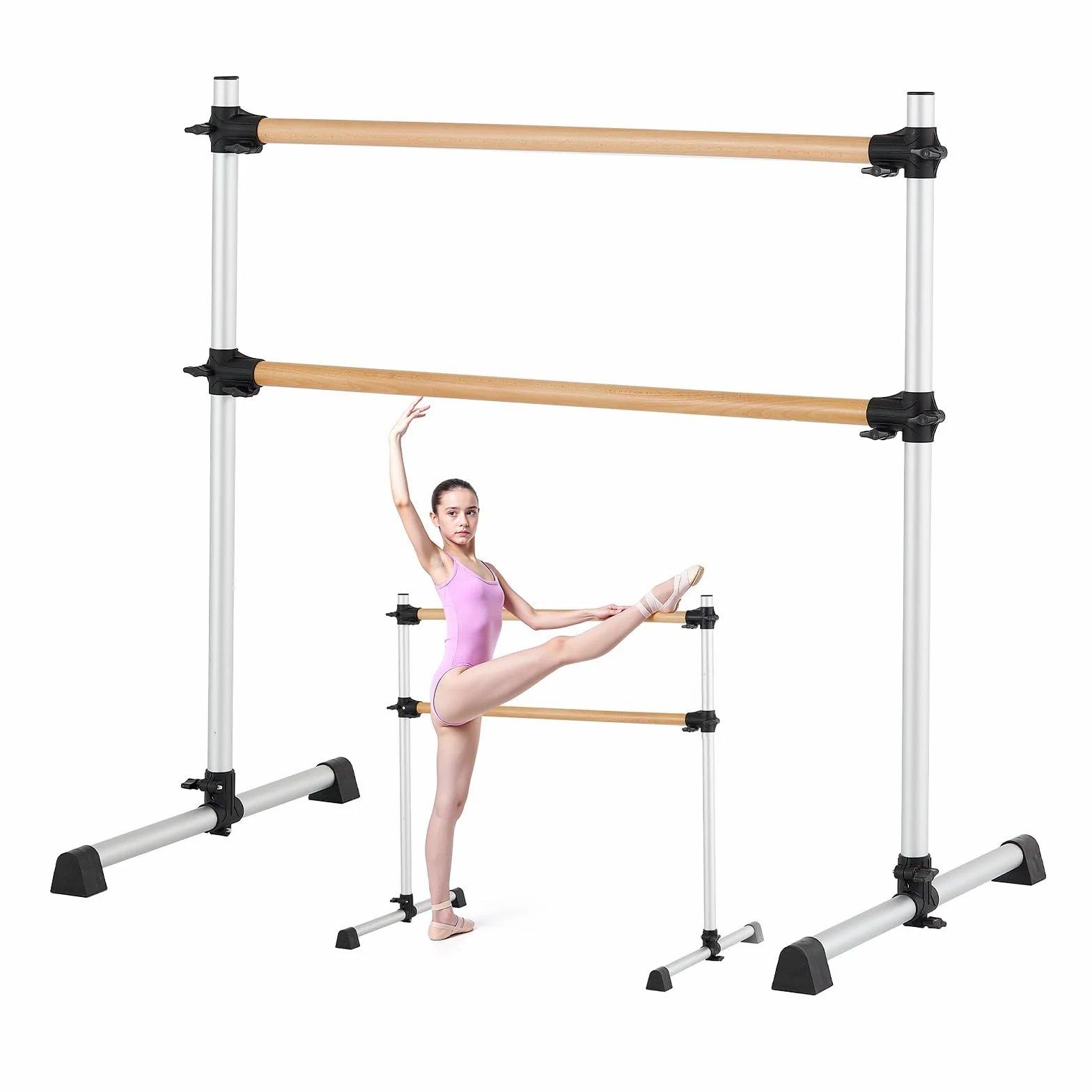 VEVOR Sbarra da Danza Classica, Doppia Sbarra in Legno di Faggio, Stretching e Danza Classica Portatile e Indipendente, Attrezzatura da Palestra e Regolabile in Altezza, per Allenamento di Pilates