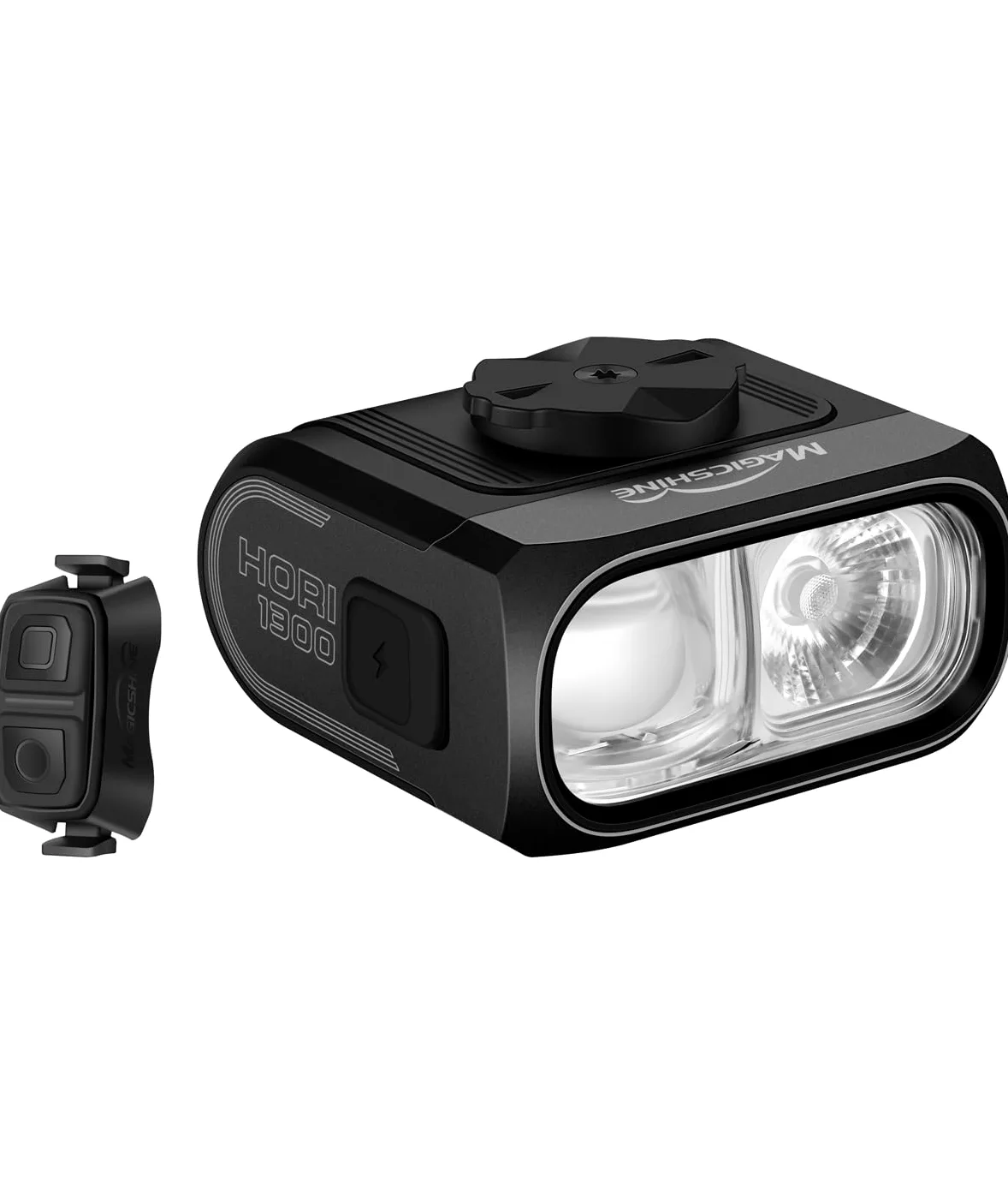 Magicshine HORI 1300 – Faretto Anteriore per Bicicletta 1300 Lumen, Doppio Fascio LED, Batteria 3200 mAh, Ricarica USB-C, IPX6, Compatibile Garmin/GoPro, Telecomando Wireless