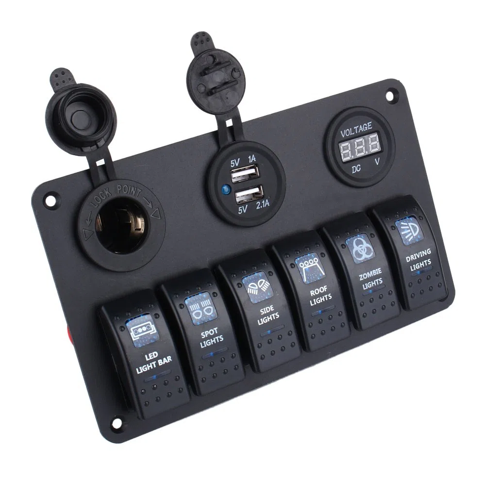 Pannello Interruttori Auto - Alluminio, Impermeabile | Pre-cablato, Installazione Orizzontale/Verticale, Sistemi 12V/24V