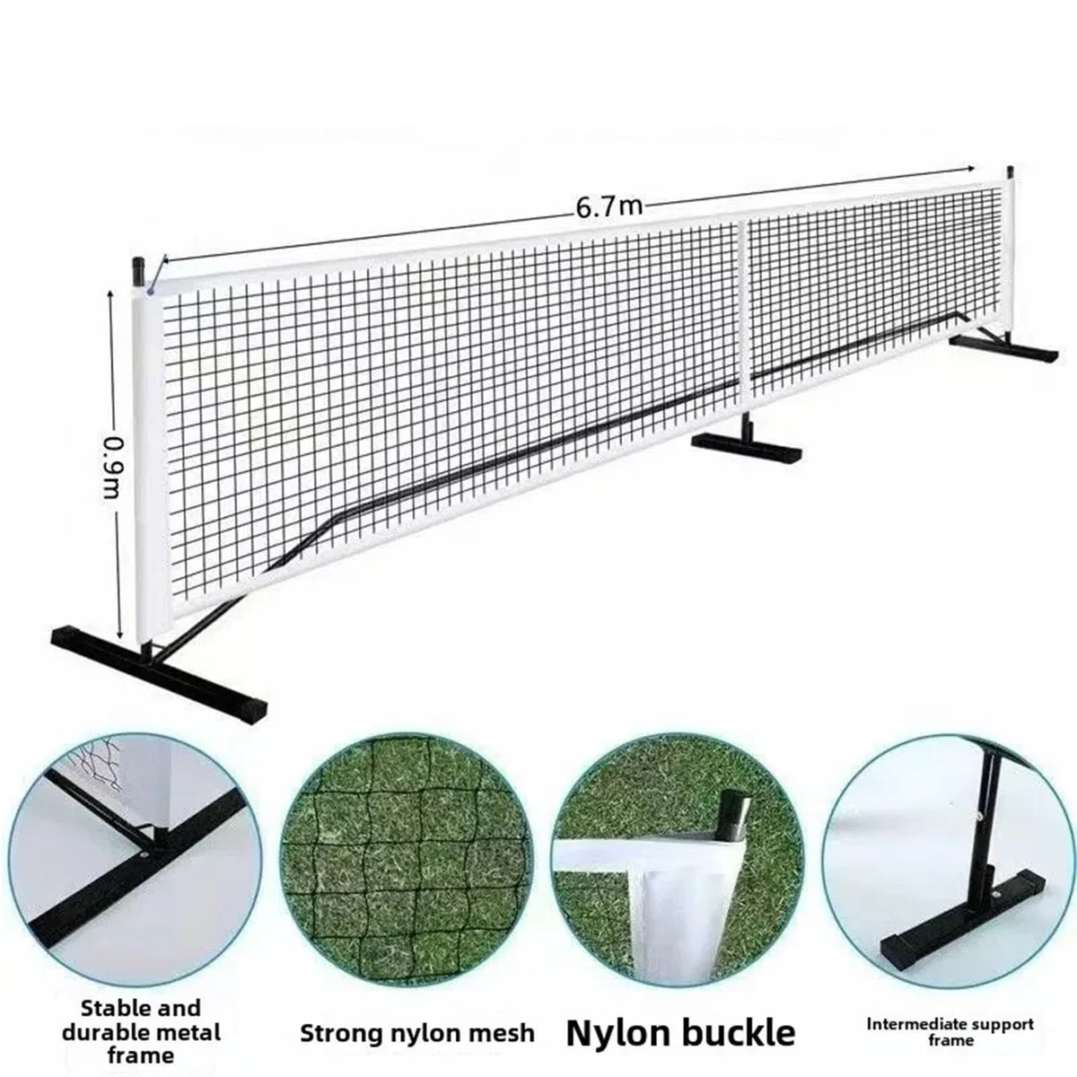 Rete da pickleball Sistema di rete portatile for pickleball, supporto in metallo for badminton, da tennis 6,7 ​​m