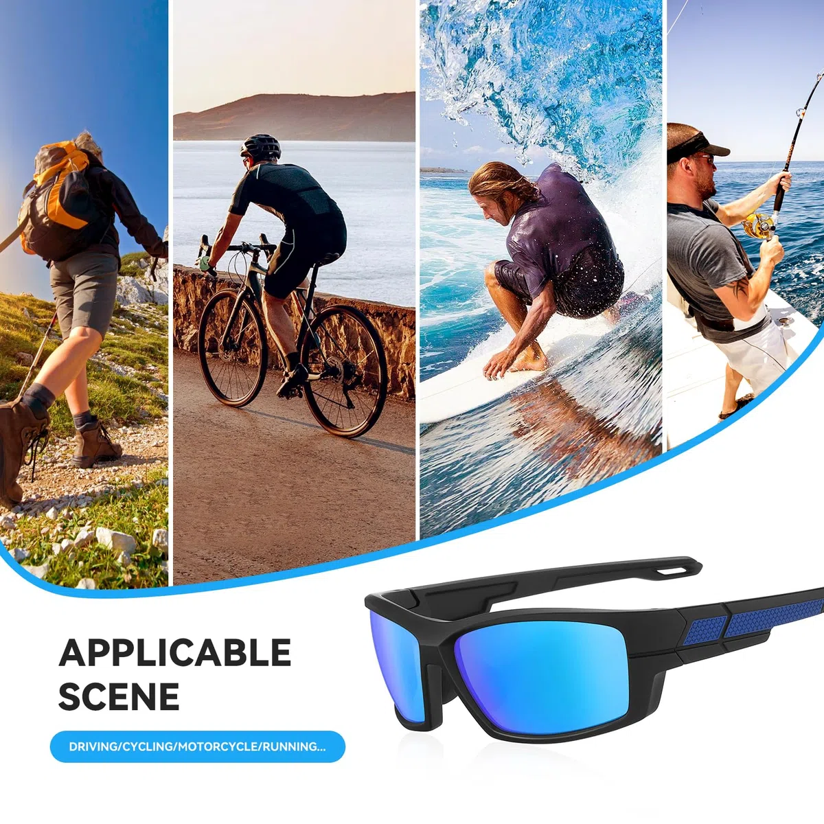 Occhiali da sole sportivi polarizzati per uomo e donna, montatura TR90, lenti TAC UV400 da 1,1 mm per guida, ciclismo, pesca
