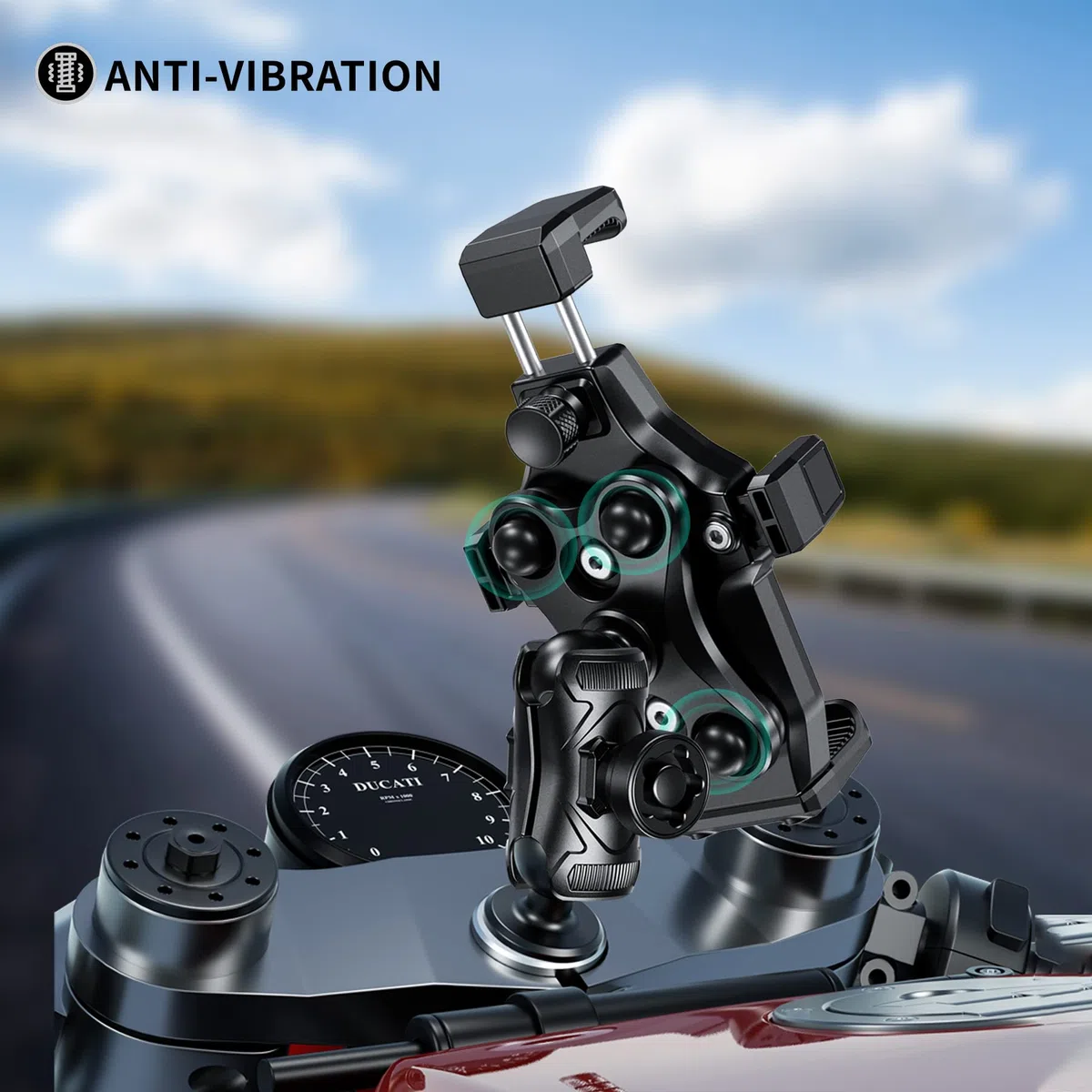 iMESTOU Supporto per Telefono per Forcella da Moto, Anti-vibrazione, con 2,5 cm/1" Doppio Braccio Antifurto e Base per Forcella, Adatto per BMW Yamaha Moto, Adatto per Cellulari da 4,7"-7,2"