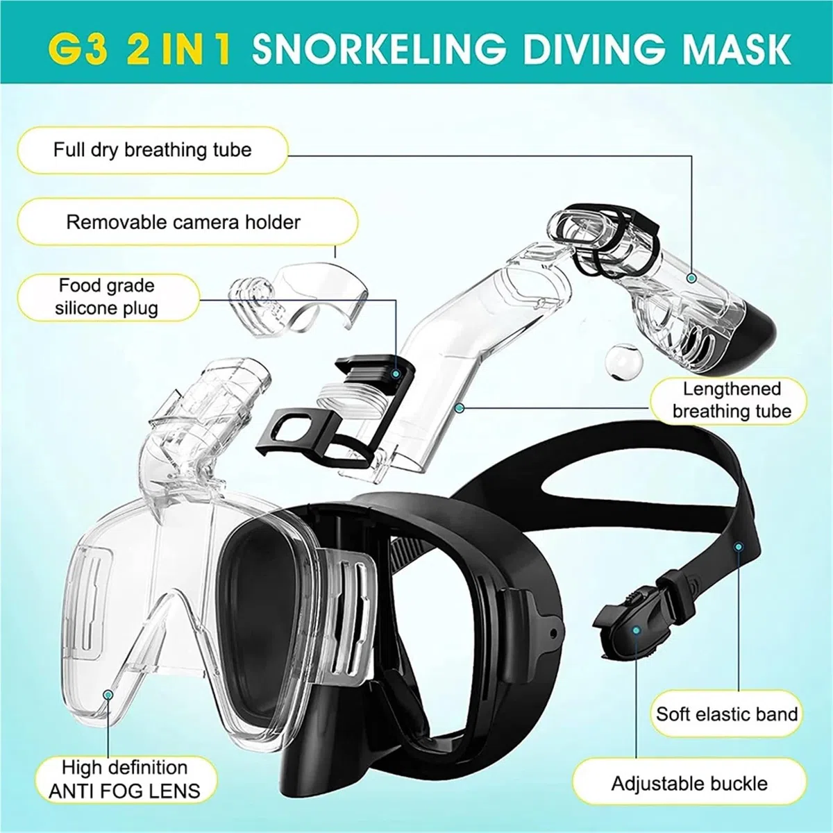 Maschera Snorkeling Mask Maschera da nuoto per bambini, mezza faccia, per snorkeling subacqueo, set di maschere respiratorie per immersioni subacquee, anti-appannamento
