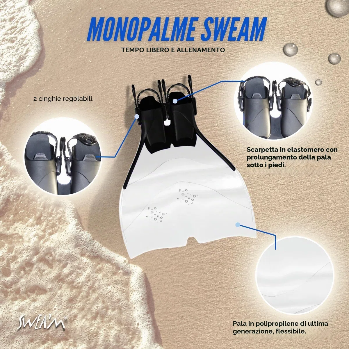 Sweam - Monopinna Regolabile, Colore: Trasparente 44 - 48