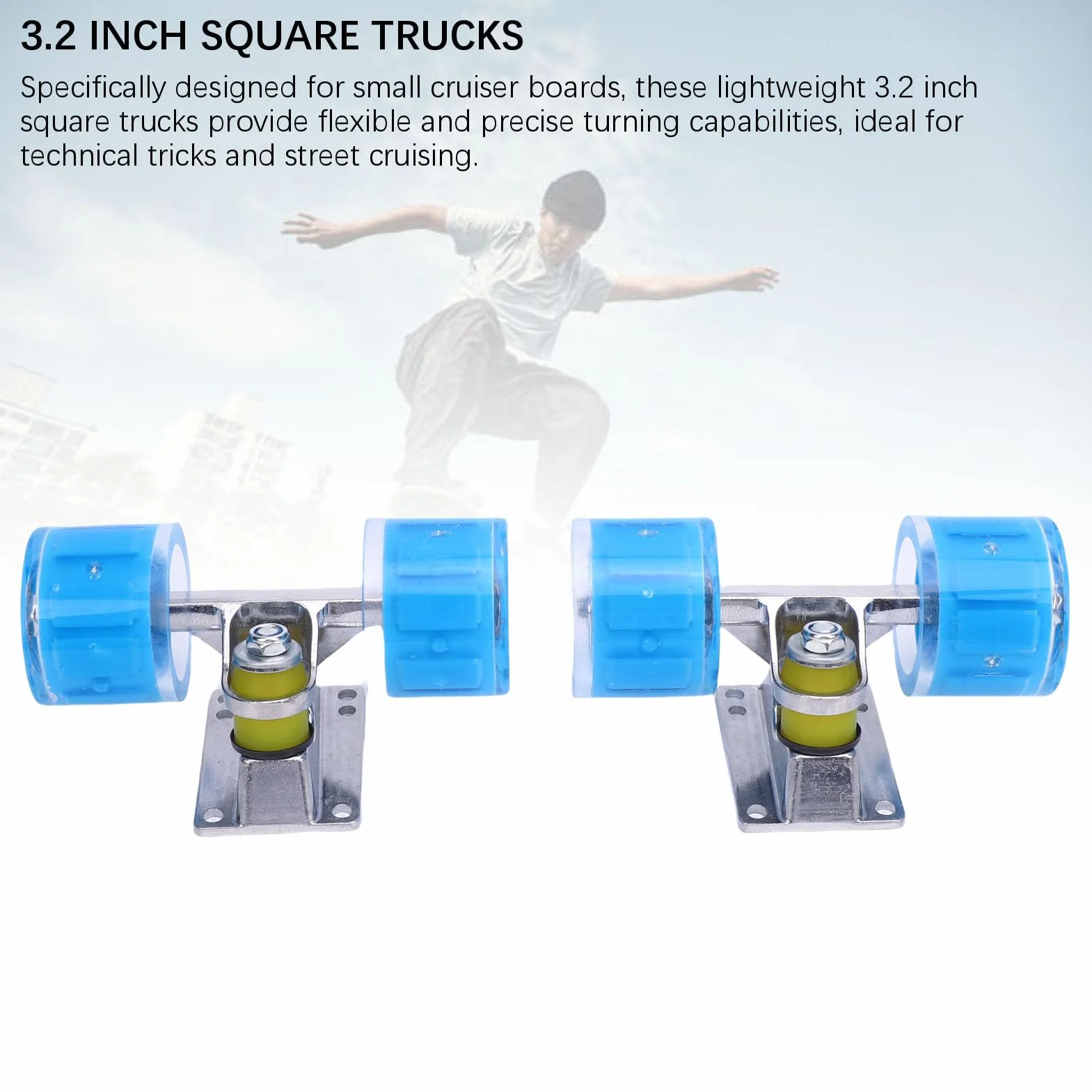 Fockety Set di Truck e Ruote per Skateboard Longboard, Ruote da Skateboard 55 x 45 mm, Set di Truck e Ruote per Skateboards, Kit di ferramenta per Skateboards per Cruiser (Blue)