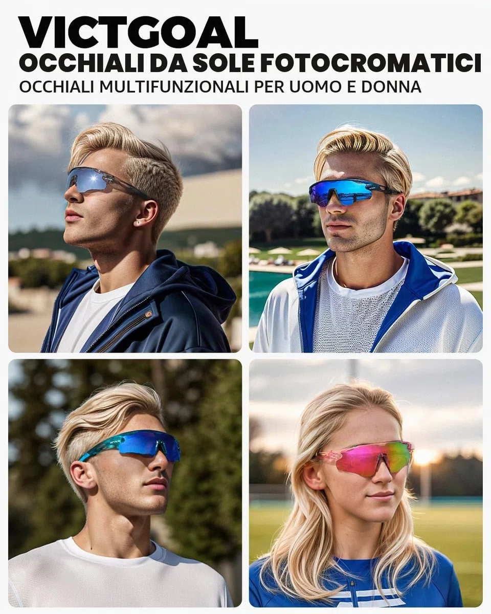 VICTGOAL Occhiali da Ciclismo Fotocromatici da Corsa per Uomini e Donne, Occhiali da Sole da Ciclismo con Telaio TR90 e Protezione UV Occhiali Sportivi per la Corsa in Bicicletta