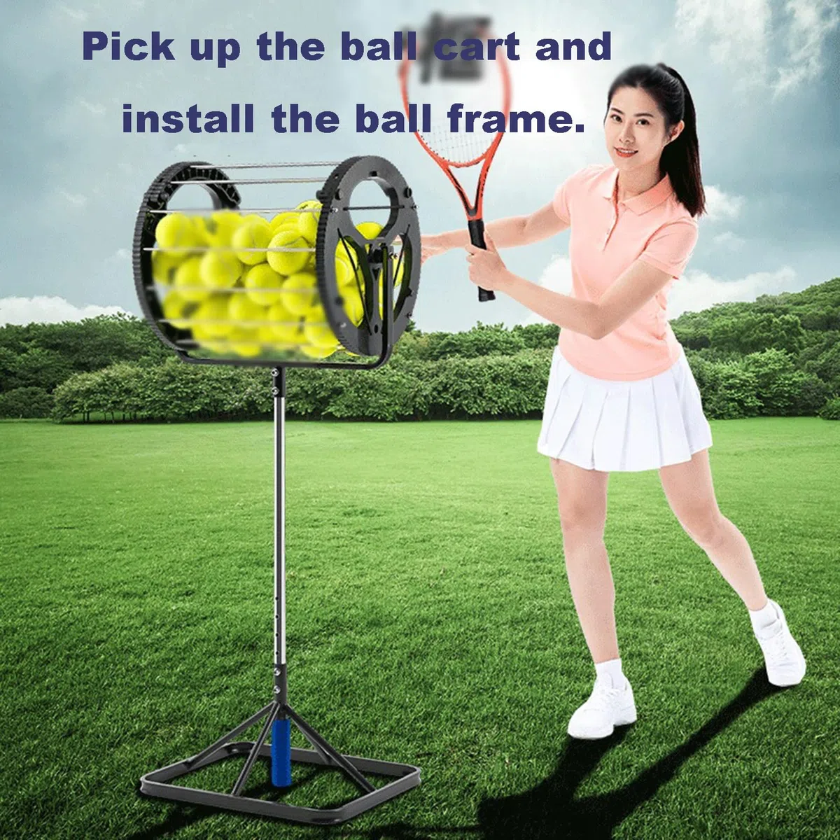 Raccoglitore per palline da tennis 2 in 1, portatile, con capacità di 80 palline, design ergonomico, struttura in acciaio inox per scuole, allenatori, club