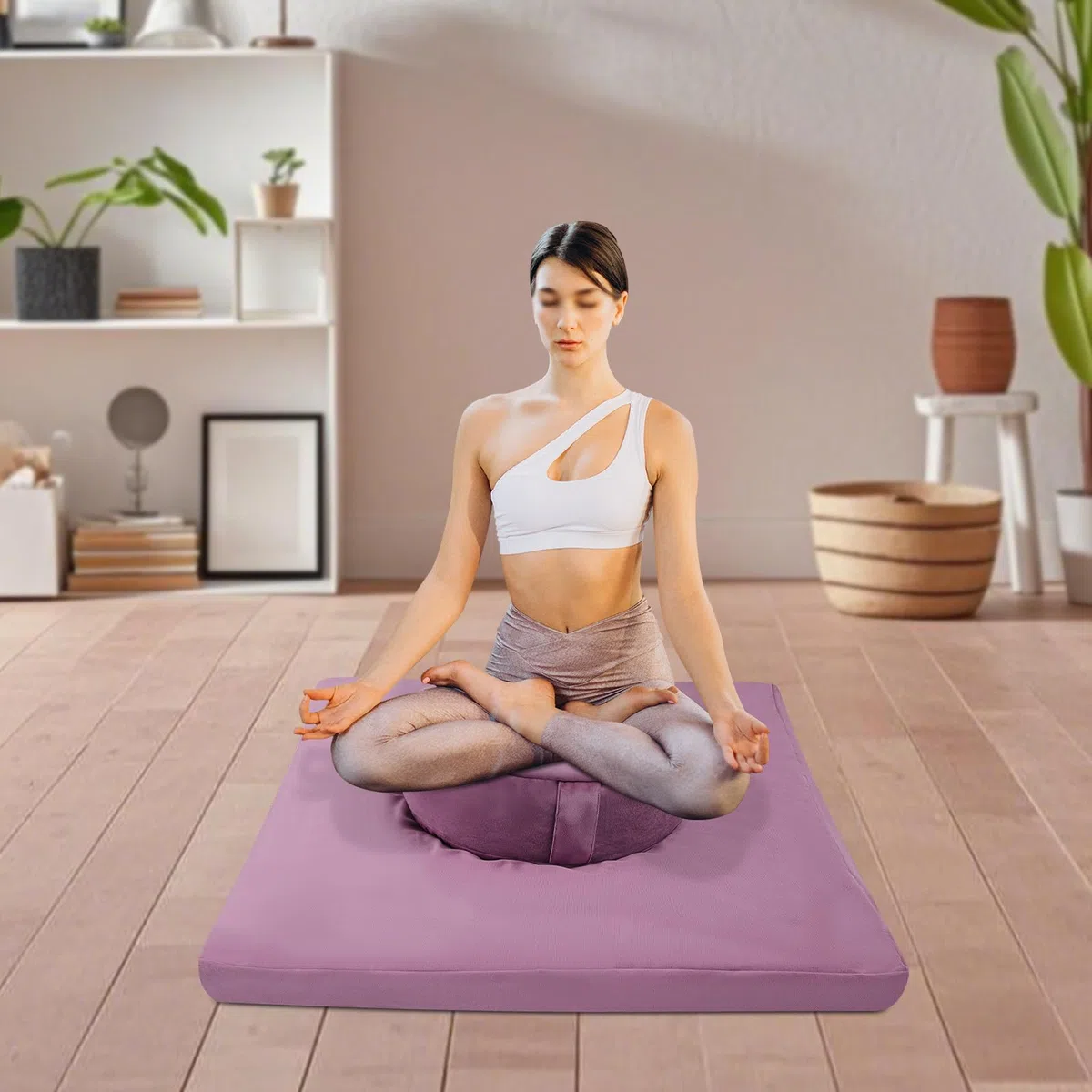 Zabuton Zafu Set, tappetino da meditazione quadrato, 80 x 80 x 8 cm, in cotone di alta qualità, rotondo, cuscino da yoga, 40 x 13 cm, manicotto di grano saraceno, rimovibile, lavabile in
