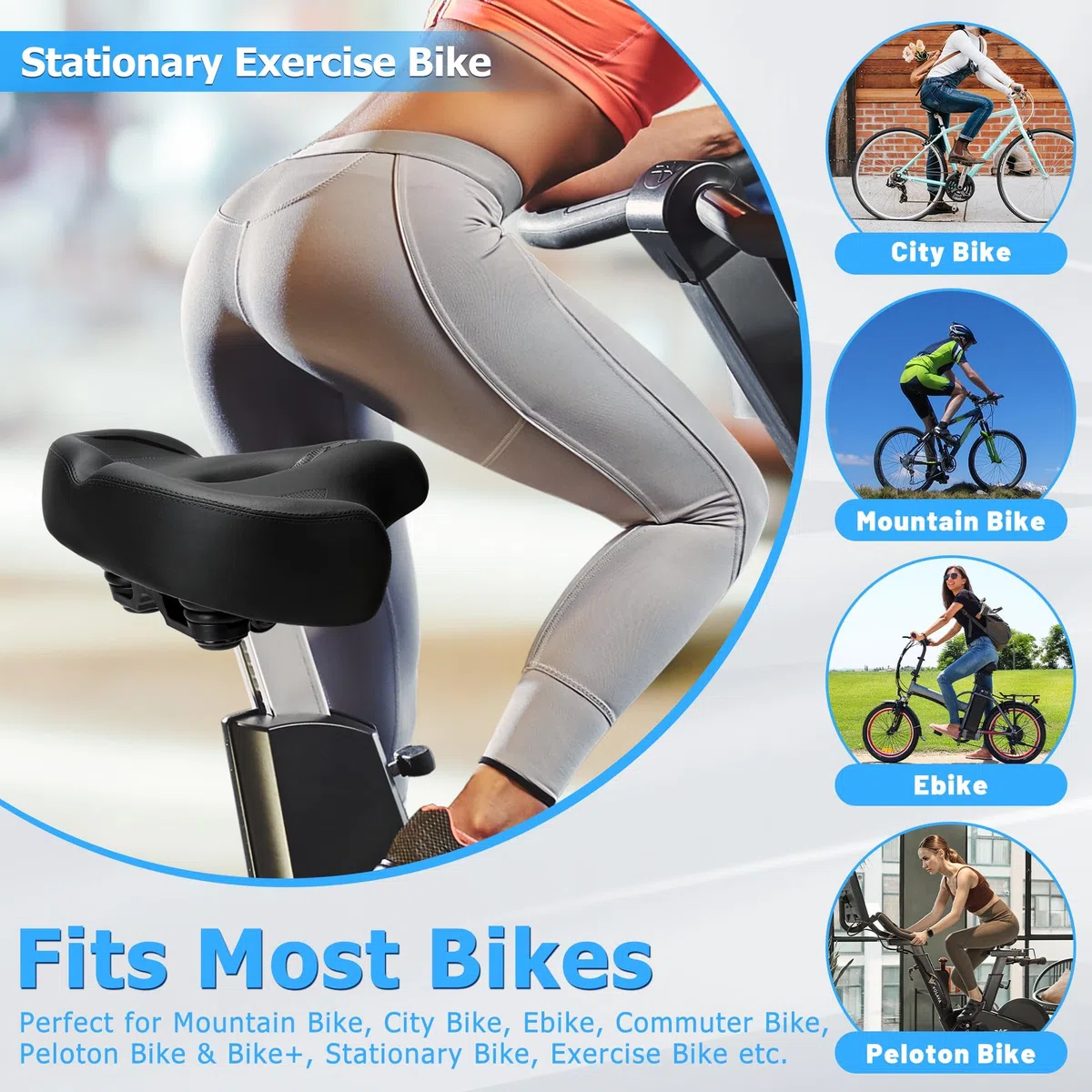 CDYWD Seggiolino per bici oversize per uomo e donna Comfort Wide Cuscino extra morbido con schienale imbottito Ricambio per sedile da bicicletta per esercizi, rotazione, incrociatore, mountain