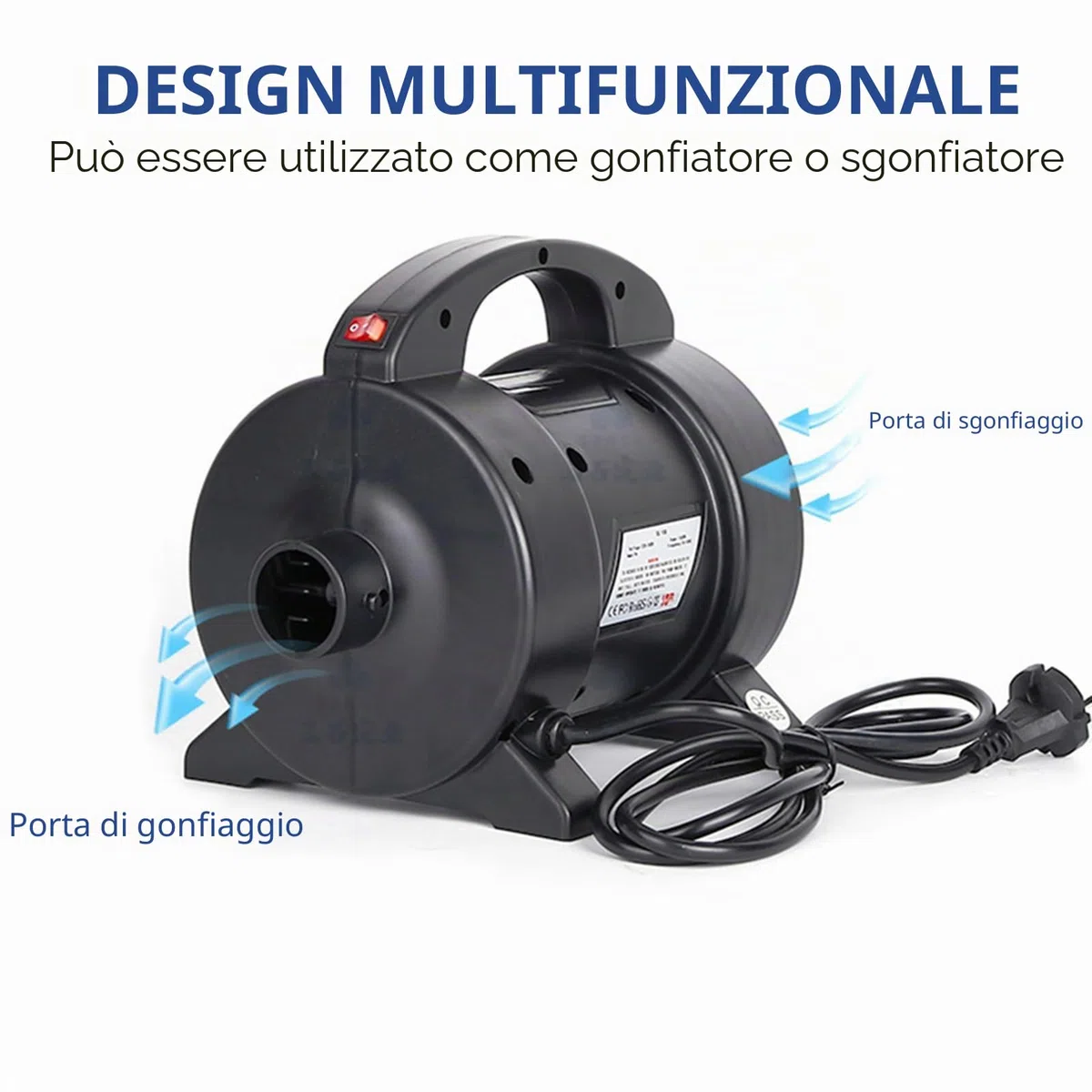 Kavolet 1600W Pompa Elettrica, Pompa Portatile per Materasso Gonfiabile a Rapido Gonfiaggio Pompa ad Aria Elettrica Gonfiatore Deflatore con 2 Ugelli per Schlauchboot, Tavola da Surf