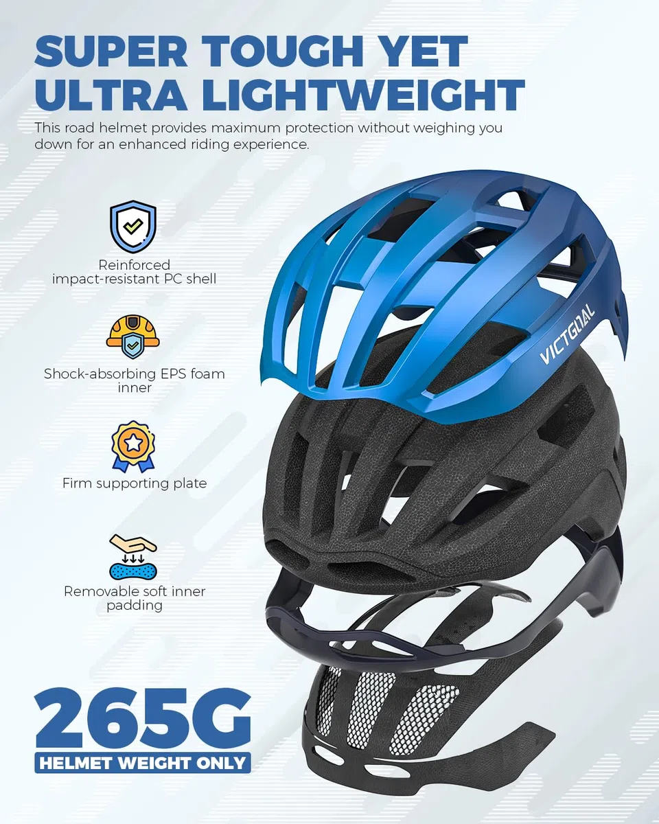 VICTGOAL Casco da bici da corsa uomo donna leggero casco da bicicletta uomo bici da corsa con fanale posteriore magnetico regolabile traspirante casco per adulti ciclismo
