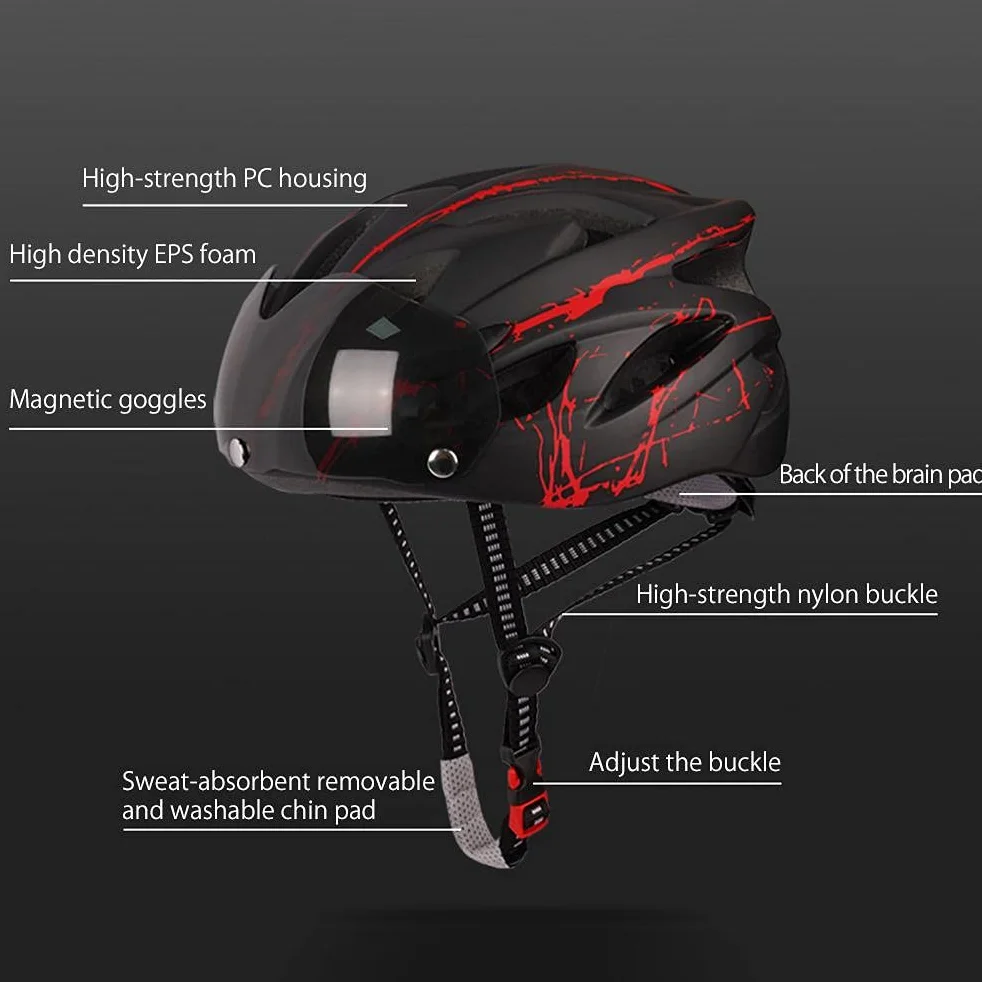 Casco da ciclismo per adulti, uomini e donne, casco protettivo con visiera magnetica (blu nero)
