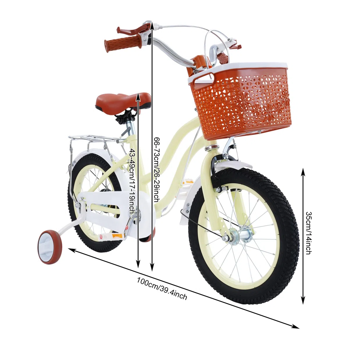 Bicicletta per bambini 14 pollici con ruote di supporto - Prima bicicletta per bambini 3-7 anni, giocattolo per esterni, sicuro e regolabile