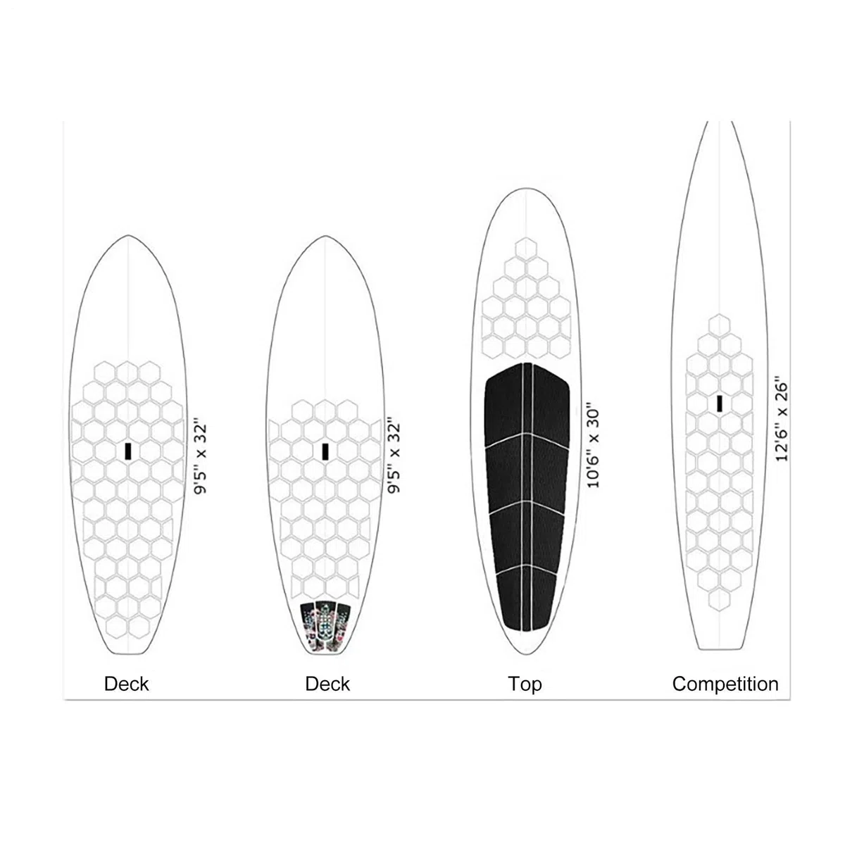 Tappeto Antiscivolo per Surfboard Adesivi Esagonali Antiscivolo Board | Tappetini Trazione Adesivi Surfing per Sport Estivi all'aria aperta Snowboard, Skateboard, Paddleboard, Pontoon Kayak