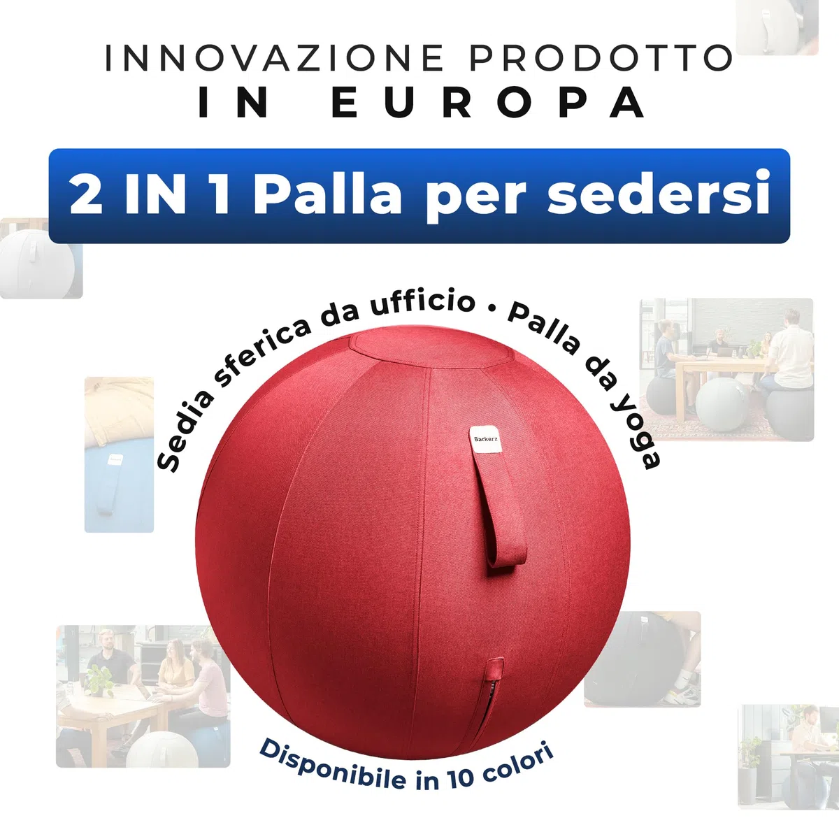Backerz Palla Seduta Ufficio di dimensioni 55CM 65CM 75CM - Palla Fitness 110 kg portata Palla Ginnastica con rivestimento in lino per tonificazione, e postura corretta