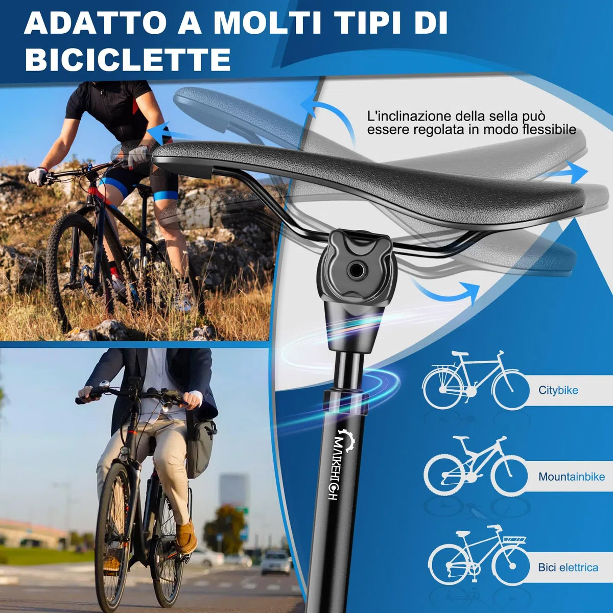 MAIKEHIGH Reggisella Ammortizzato, Alluminio Bicicletta Reggisella 27,2/30,9/31,6mm Tubo Sella Bici con 2 Adattatori 2 Molla per MTB, Bicicletta da Città Strada, E-Bike, Trekking