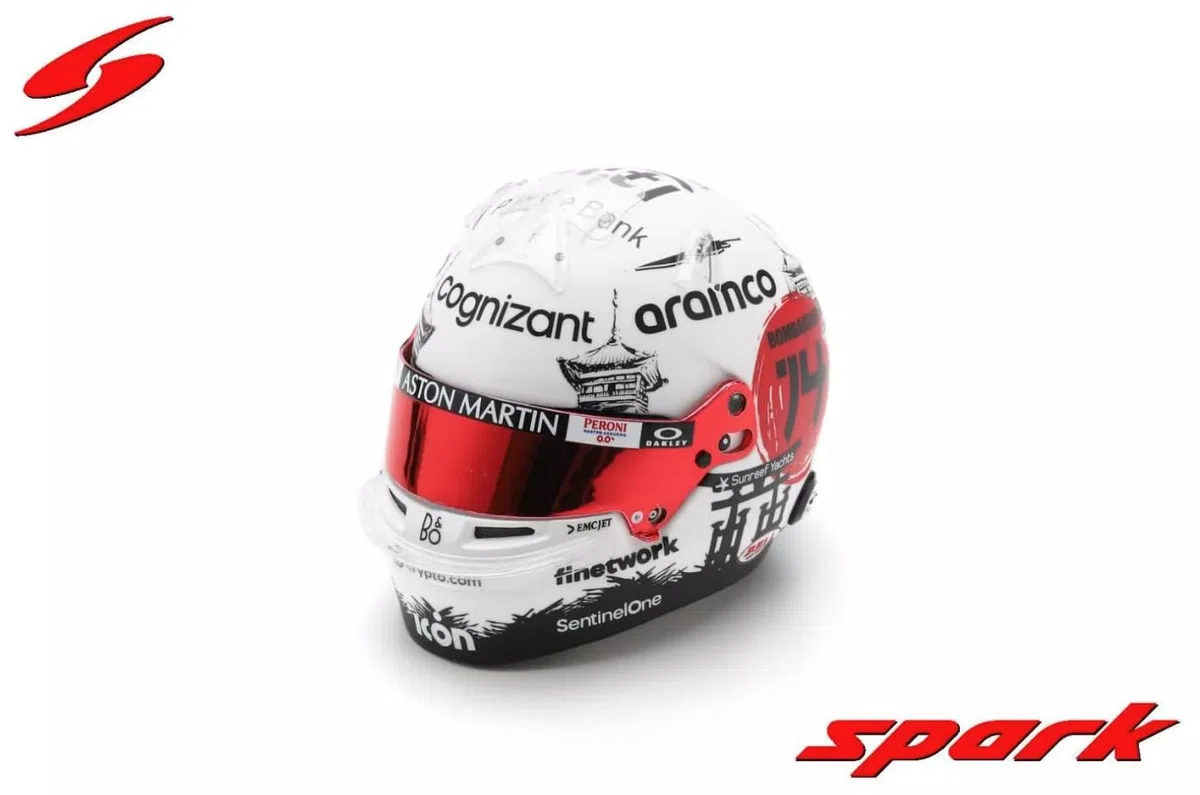 Replica casco Fernando Alonso Aston Martin Aramco Cognizant F1 in scala 1:5, Gran Premio del Giappone 2023, collezione per adulti