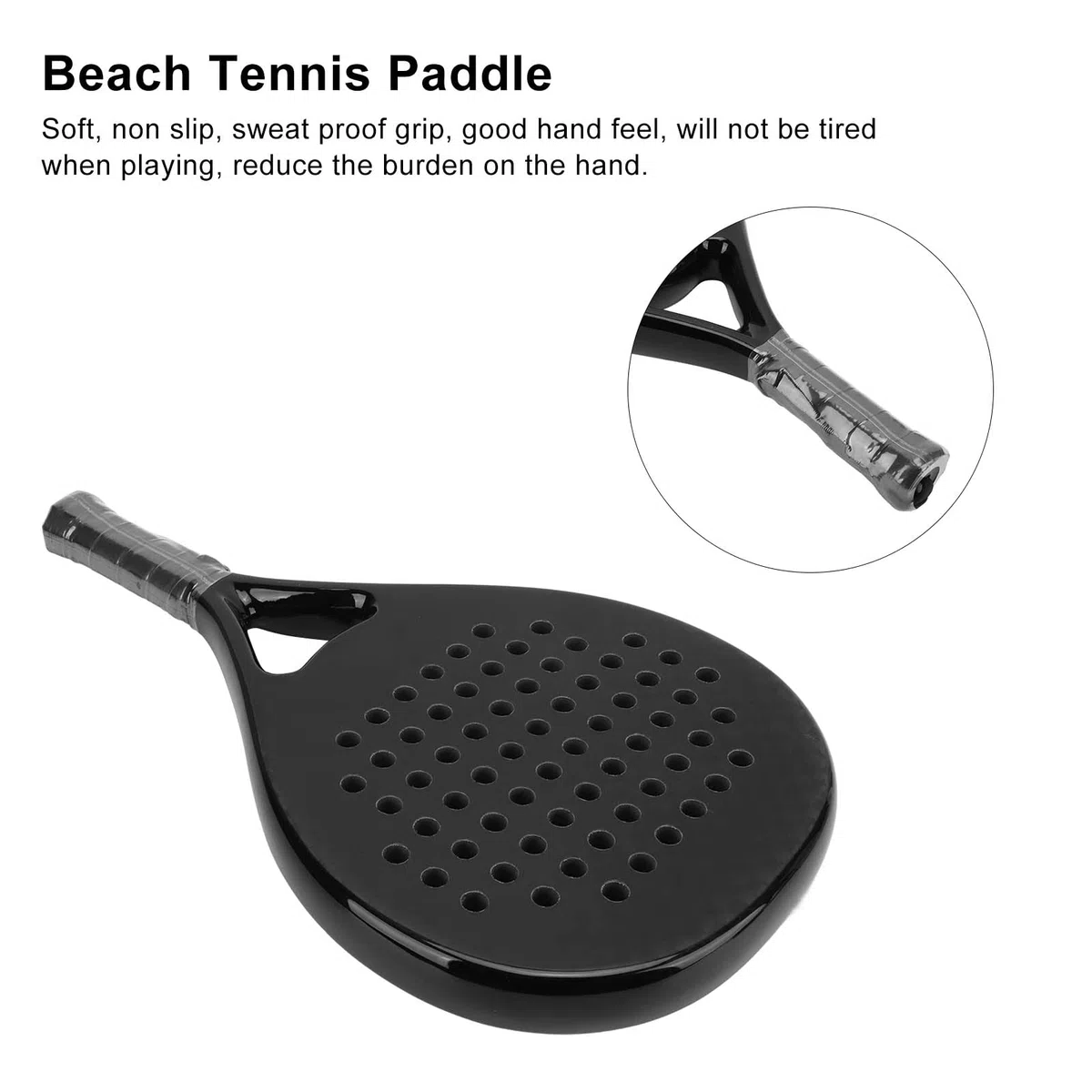 Jectse Racchetta da Beach Tennis, Racchetta da Beach Tennis Nera Interamente in Fibra di Carbonio con Nucleo in Memory Foam EVA e Cinturino da Polso