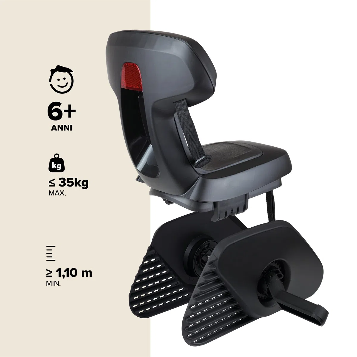 Polisport Guppy Junior AMZ All Black 8636100027 - Seggiolino Posteriore Per Bambini Età 6+,Altezza 1,10 M+,Max 35 Kg,Seggiolino Bambino, Poggiapiedi Pieghevoli,Protezione Ruota, Per Portapacchi,Nero
