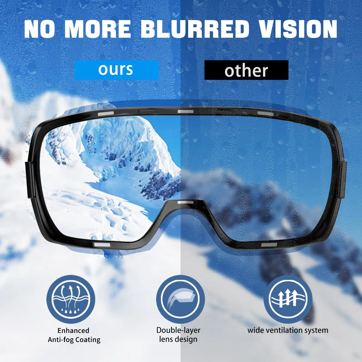 COOLOO Occhiali da neve/sci, occhiali da snowboard per uomo, donna, giovani, lenti magnetiche, senza cornice, anti appannamento, protezione UV al 100%