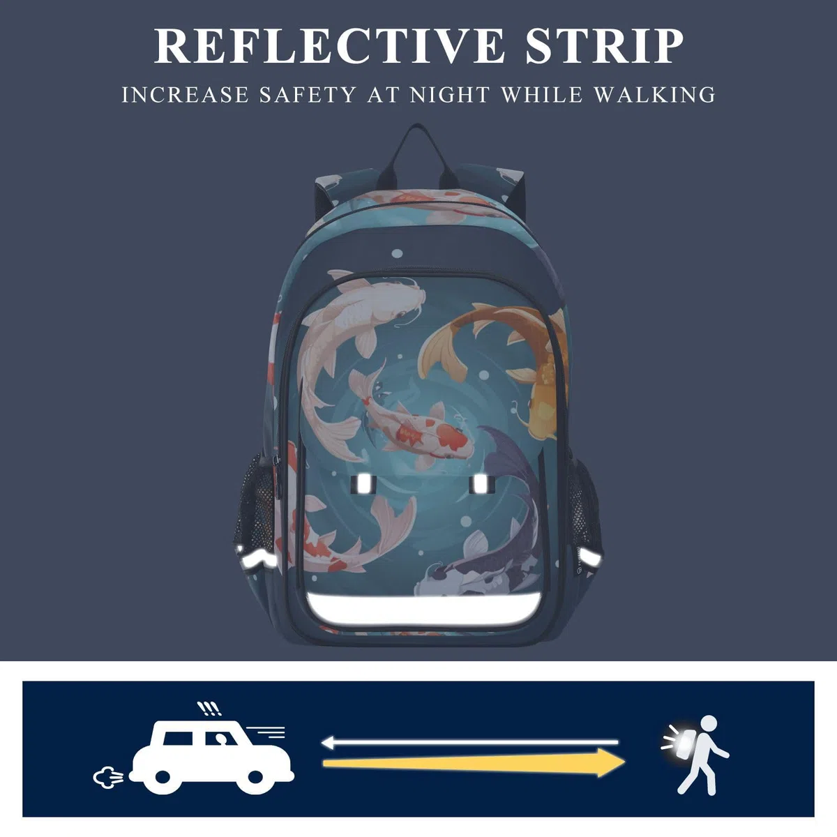 Pesce Koi Colorato Nuoto Acqua Circolare Zaino Scolastico per Studenti,Zainetti per Bambini e Ragazzi,Ideali per La Scuola Viaggi