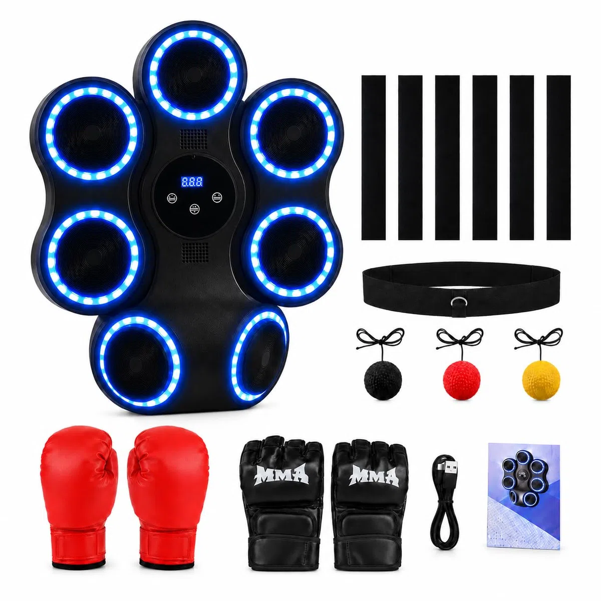Music Boxing Machine con musica, palla riflettente e 2 guanti da boxe | Per bambini e adulti, 11 modalità, display LED, 9 velocità, ricarica USB, per casa e palestra, allenamento boxe