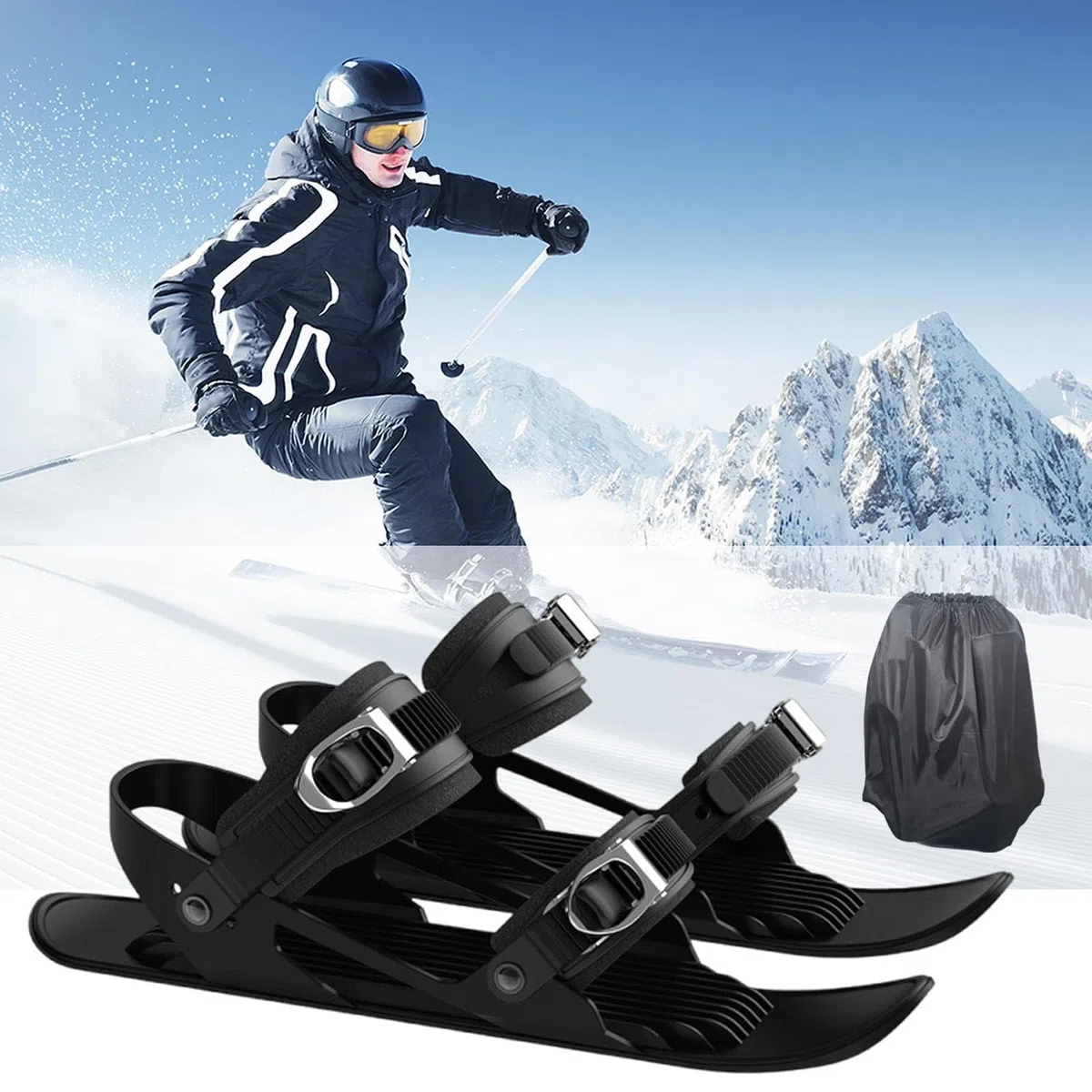 Mini pattini da sci corti – Pattini da neve portatili regolabili per sport invernali, pattini da ghiaccio corti per divertimento all'aperto sulla neve, design leggero e compatto