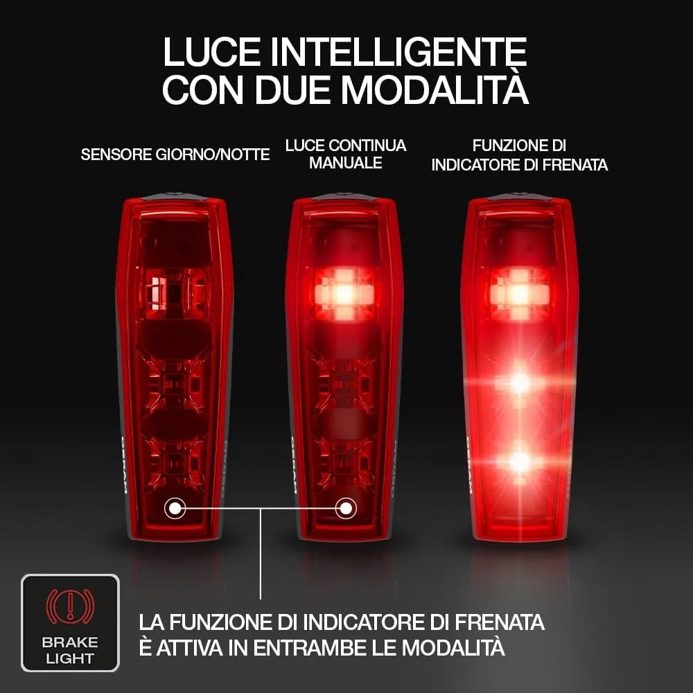 OSRAM LEDsBIKE RACE 100 SET,set di luci ricaricabili per bicicletta, set di luci a LED anteriori e posteriori con luce del freno, molteplici modalità di illuminazione, tre livelli di luminosità,100lux