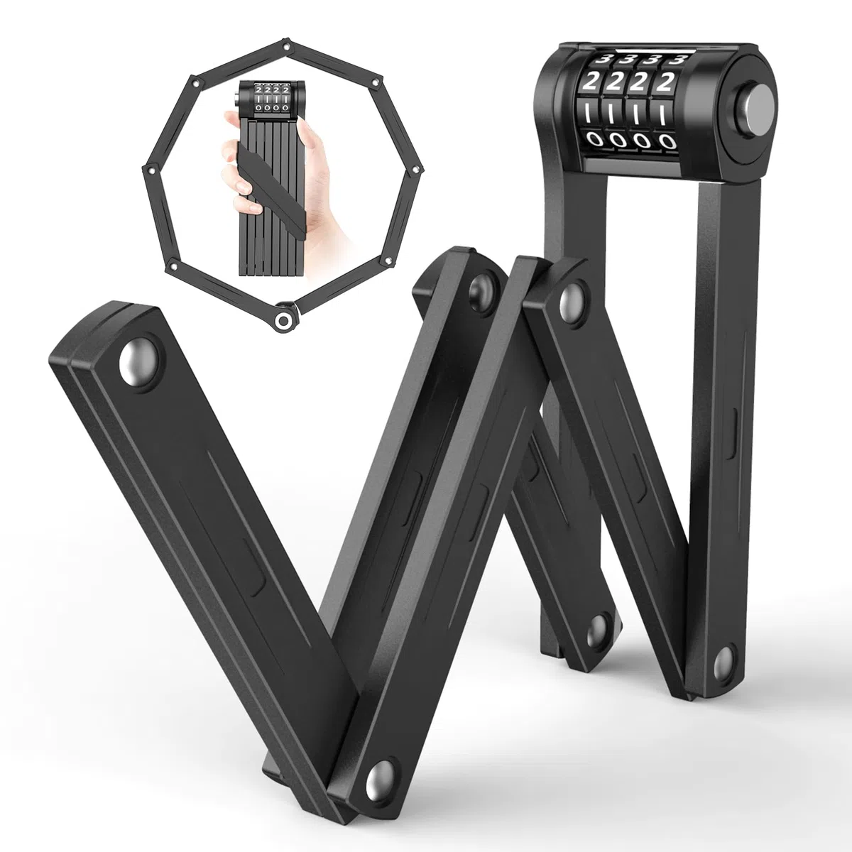 IMAYCC Lucchetto Combinazione Bici Pieghevole, 120CM Lucchetto Bicicletta, Portabilità Lucchetto Pieghevole, Protezione Antifurto Extra Alta per E-bike, Bici da Strada, Moto, MTB in Nero, Ecc.