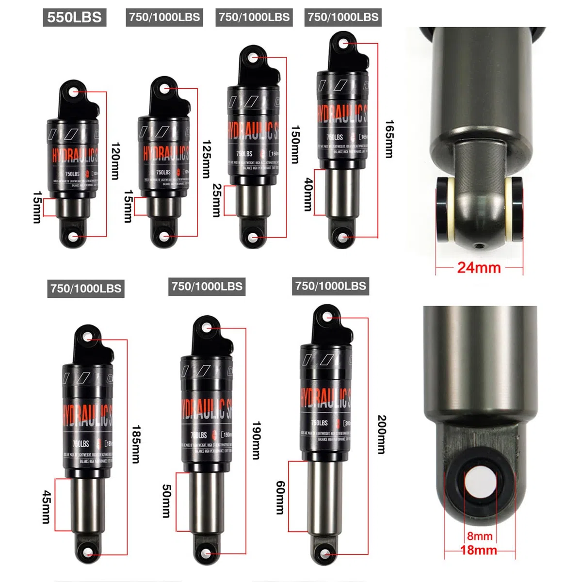 Ammortizzatore posteriore CNC per bicicletta, per mountain bike, ammortizzatore, 165 mm/125 mm/150 mm/190 mm